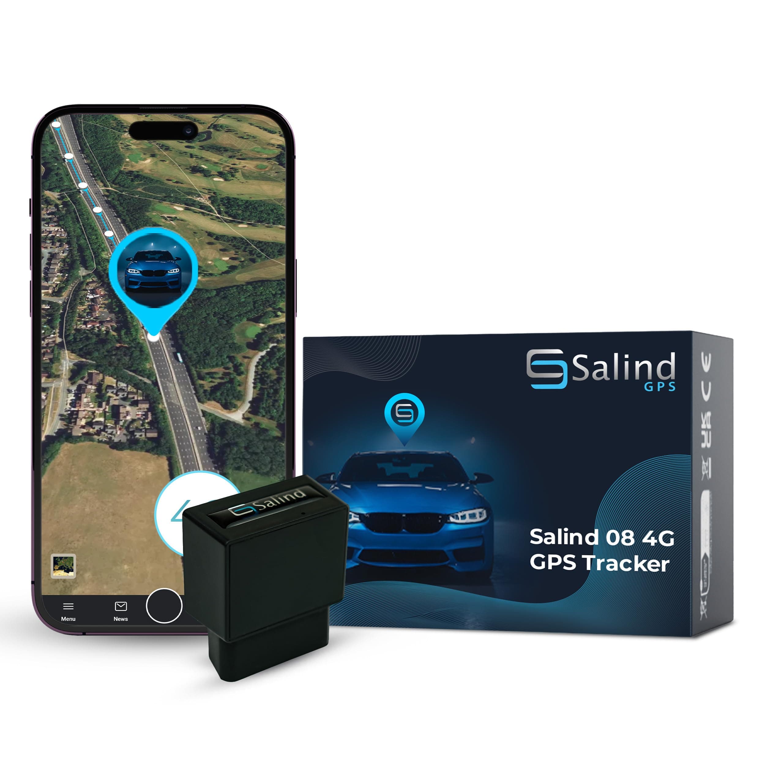 Salind GPS 4G LTE OBD 9-35V Fleet and Vehicle Tracker – Hidden Car, Truck, Trailer Locator with Real-Time Monitoring, Route History, Mileage, GeoFence, Compact Splash Proof Design, Fixed Connection
