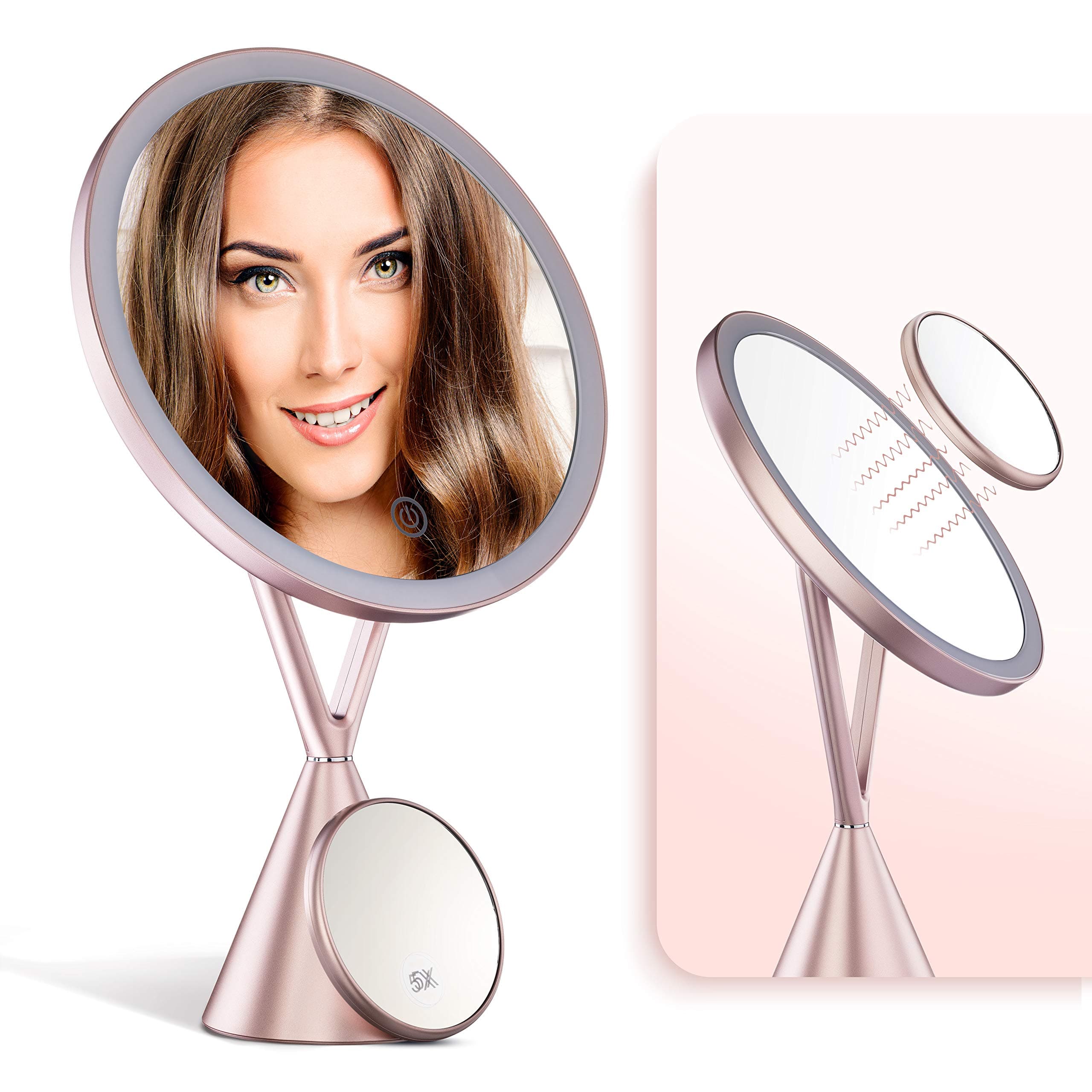 LED Vanity Makeup Mirror,Mirror with Lights, 5xMagnification Lighted Makeup Mirror,3 Color LED Mirror,LED Vanity Mirror,LED Mirror,Women Gift Makeup Mirror