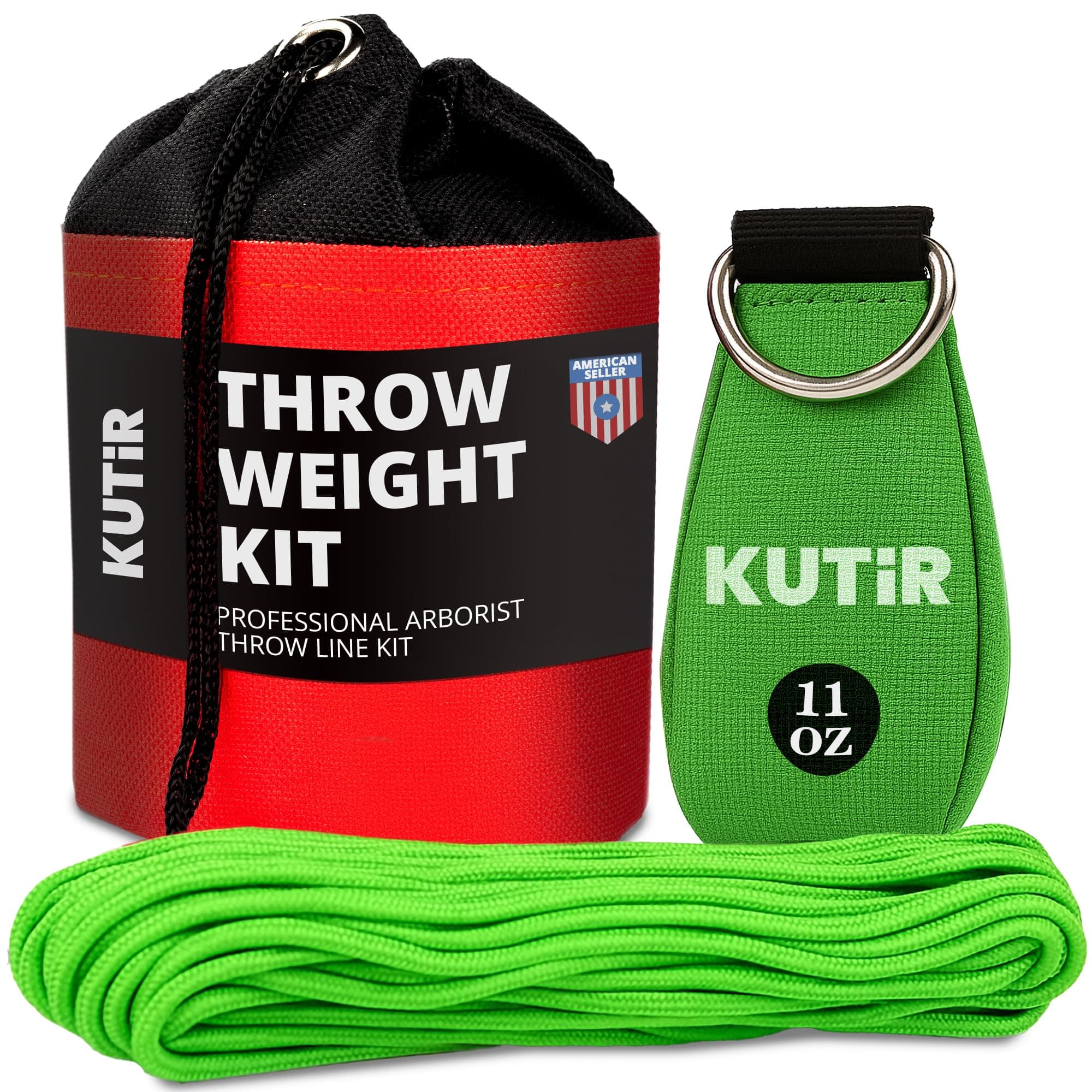 Kutir Throw Weight and Line Kit with Storage Bag 11 OZ 600D Pouch, 150 Foot Polyethylene Easter Rope for Arborists, Suitable for Tree Climbing, High Limb Throwing