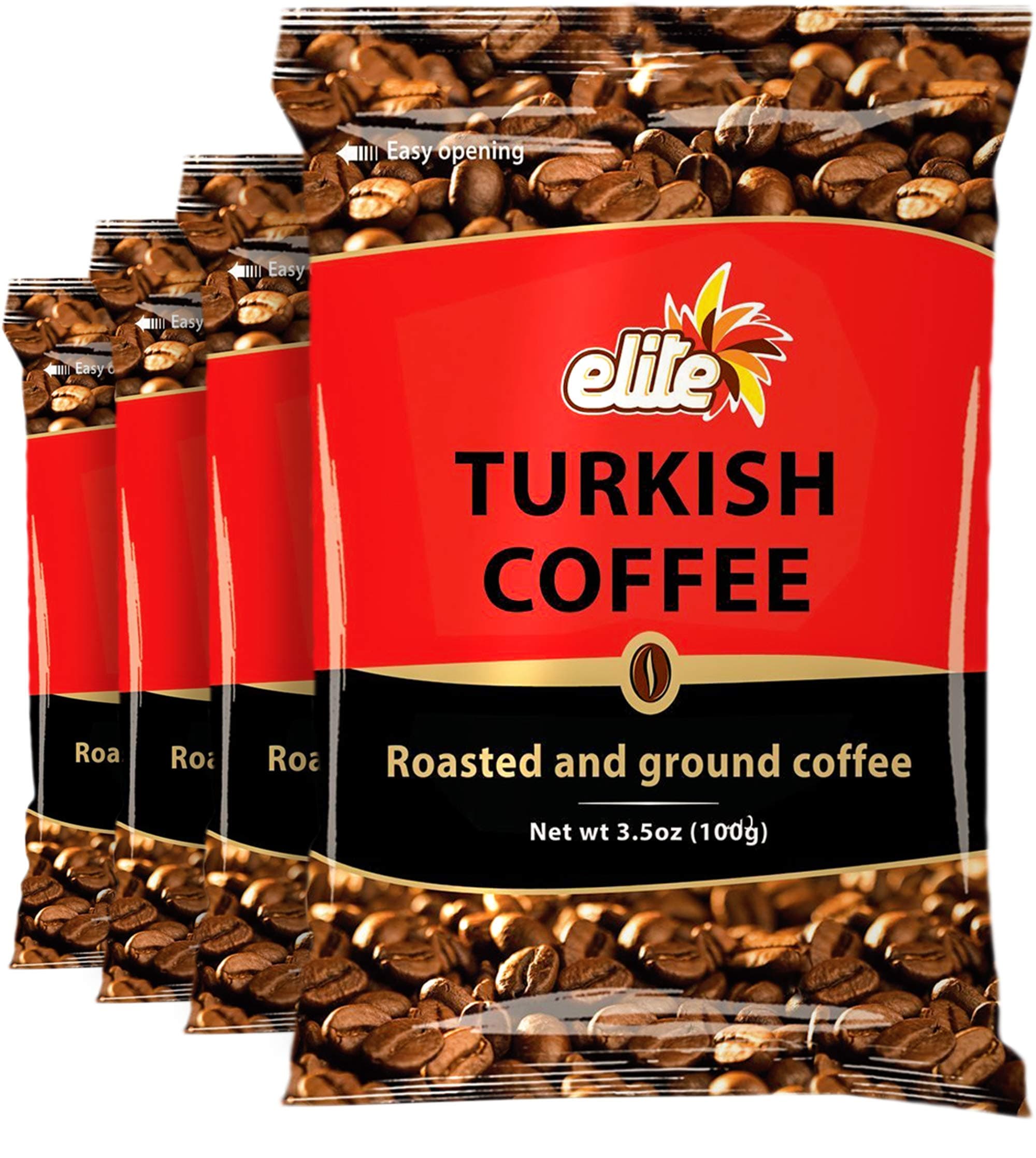 Ground Roasted Turkish Coffee 3.5oz Bag (4 Pack) by Elite