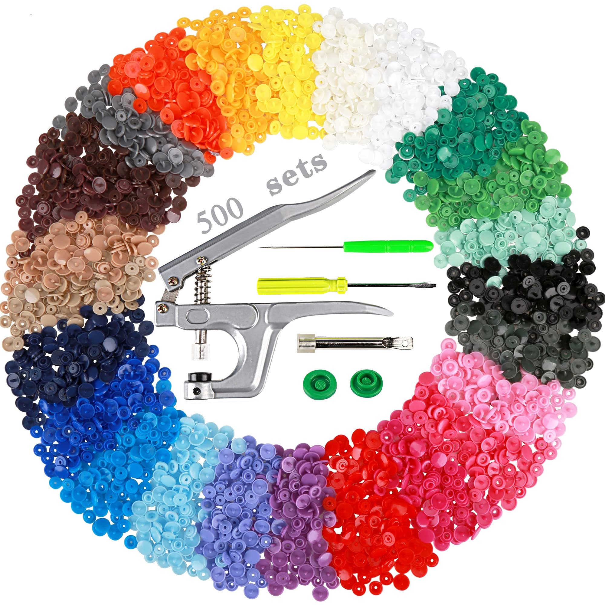 Efivs Arts Snaps for Sewing, 500 Sets Snap Buttons with Plastic Snap Press Pliers Set Snaps Starter Kit for Fabric and Crafting Gift Christmas DIY Crafts (25 Colors)