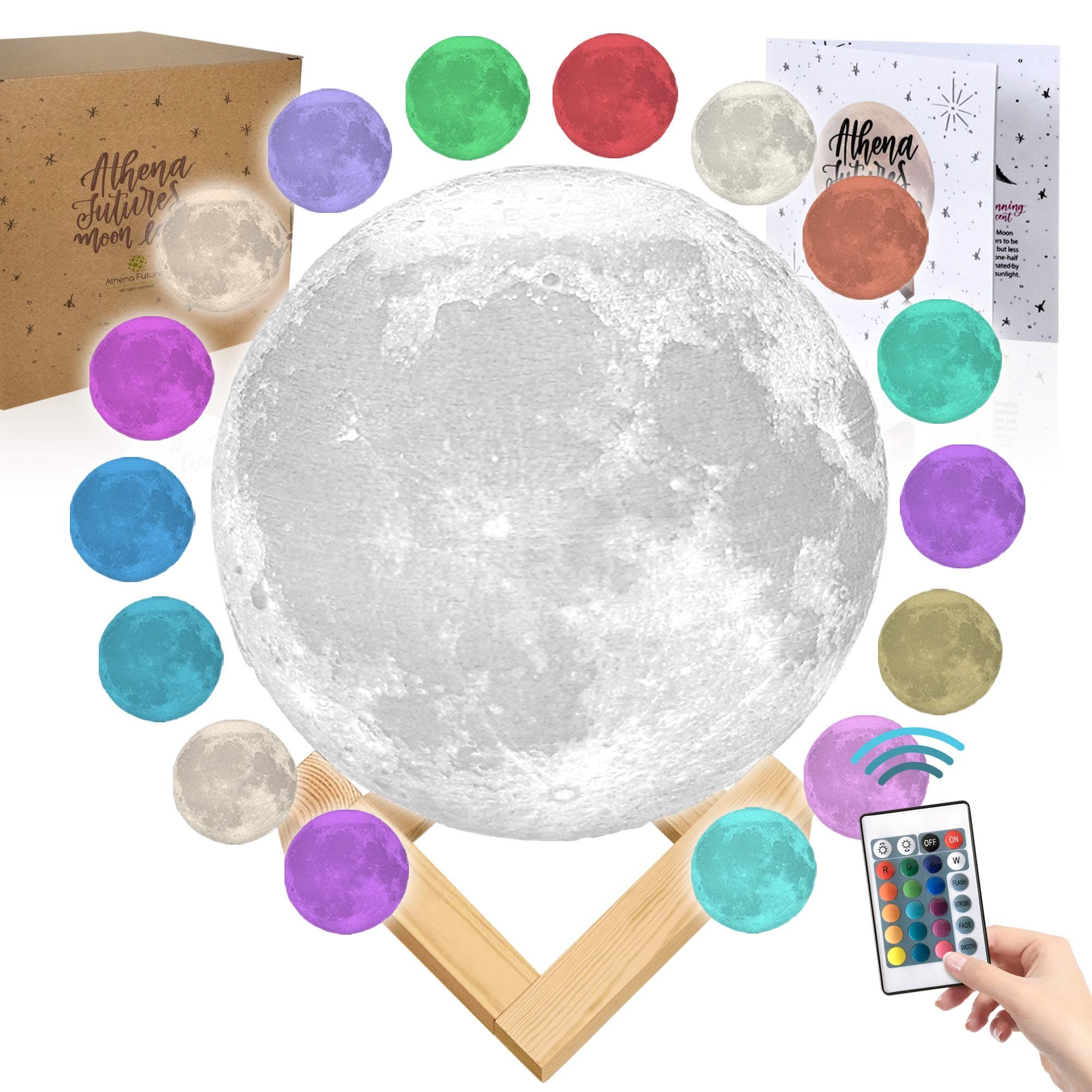 Moon Lamp Moon Light 3D Moon Lamp - Seamless - Moon Night Light with Stand - Mood Lamp Book, Globe, Cool Lamp, USB Charging (12 cm - 16 Color)