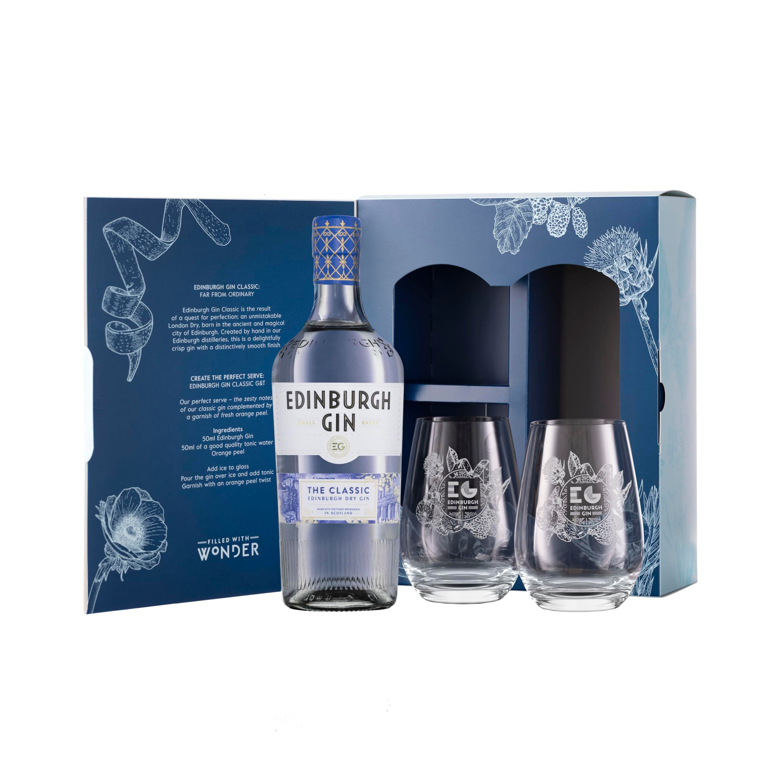 Edinburgh Gin Classic Gin with Two Glasses Gift Set 70cl - Amazon Exclusive | 43% ABV | Perfect for Gifting | Award Winning Premium Gin | Crafted with Citrus and Lavender for a Smooth Taste