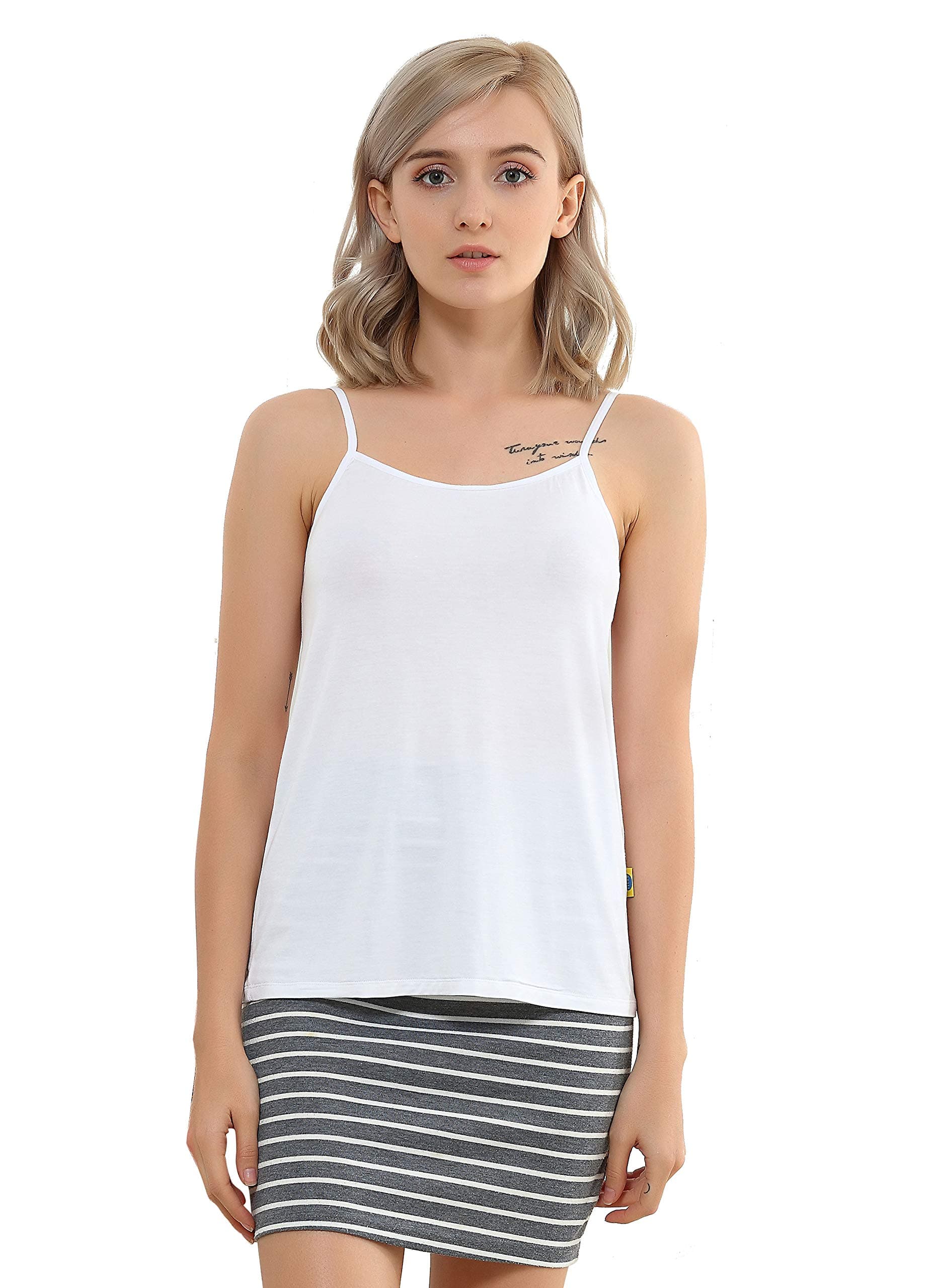 FITAB Women's Basic Camisole Tank TOP,Premium Modal by, Cami White Adjustable Spaghetti Strap,White,Grey,Black,1-3Packs
