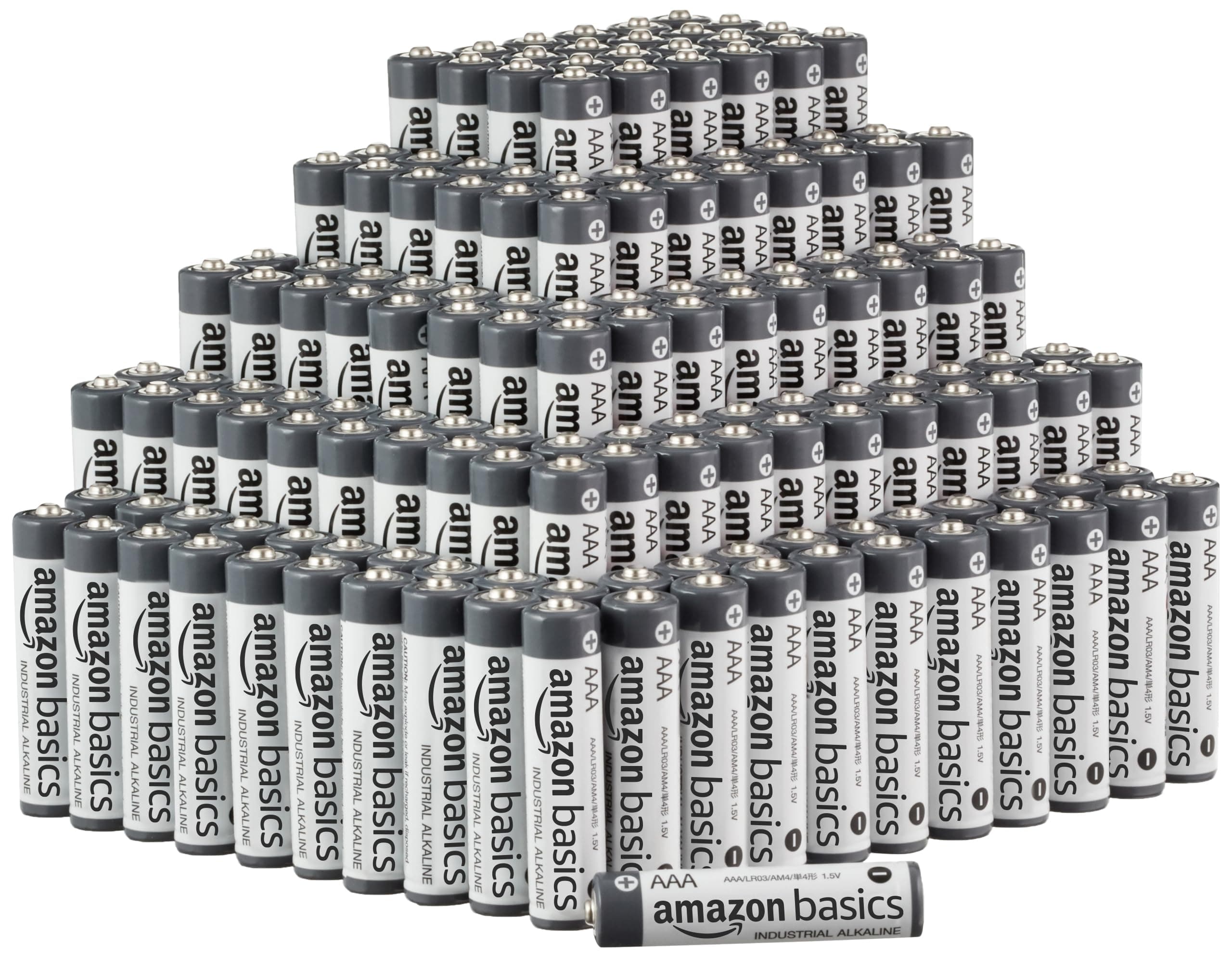 Amazon Basics 250-Pack AAA 1.5V Alkaline Industrial Batteries, Mercury-Free, 5-Year Shelf Life