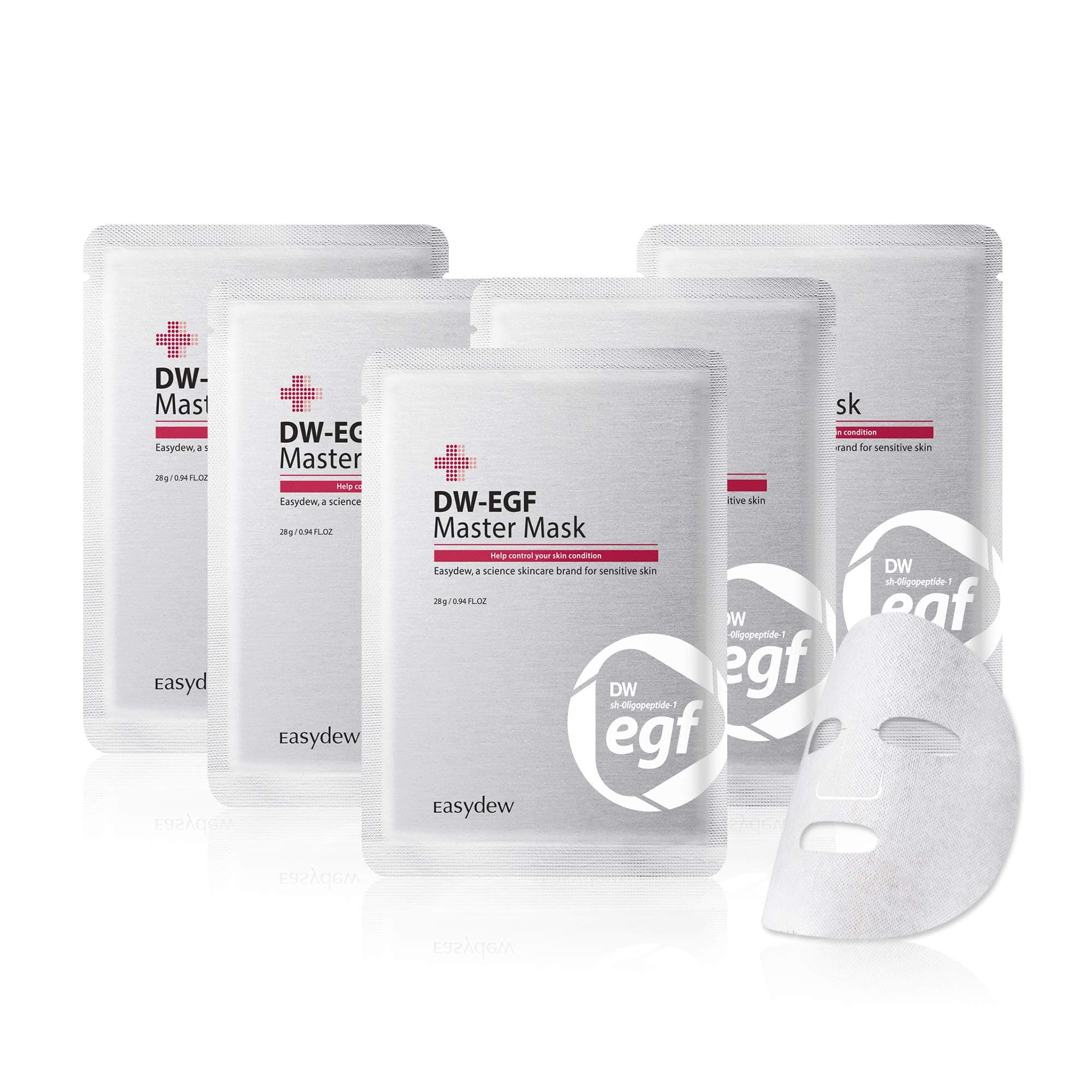 Easydew DW-EGF Master Face Mask Sheet Pack of 5 - Award-Winning Anti Aging Full Facial Mask Sheet with Human Epidermal Growth Factor - Naturally Produce Collagen to Rejuvenate & Regenerate Cells