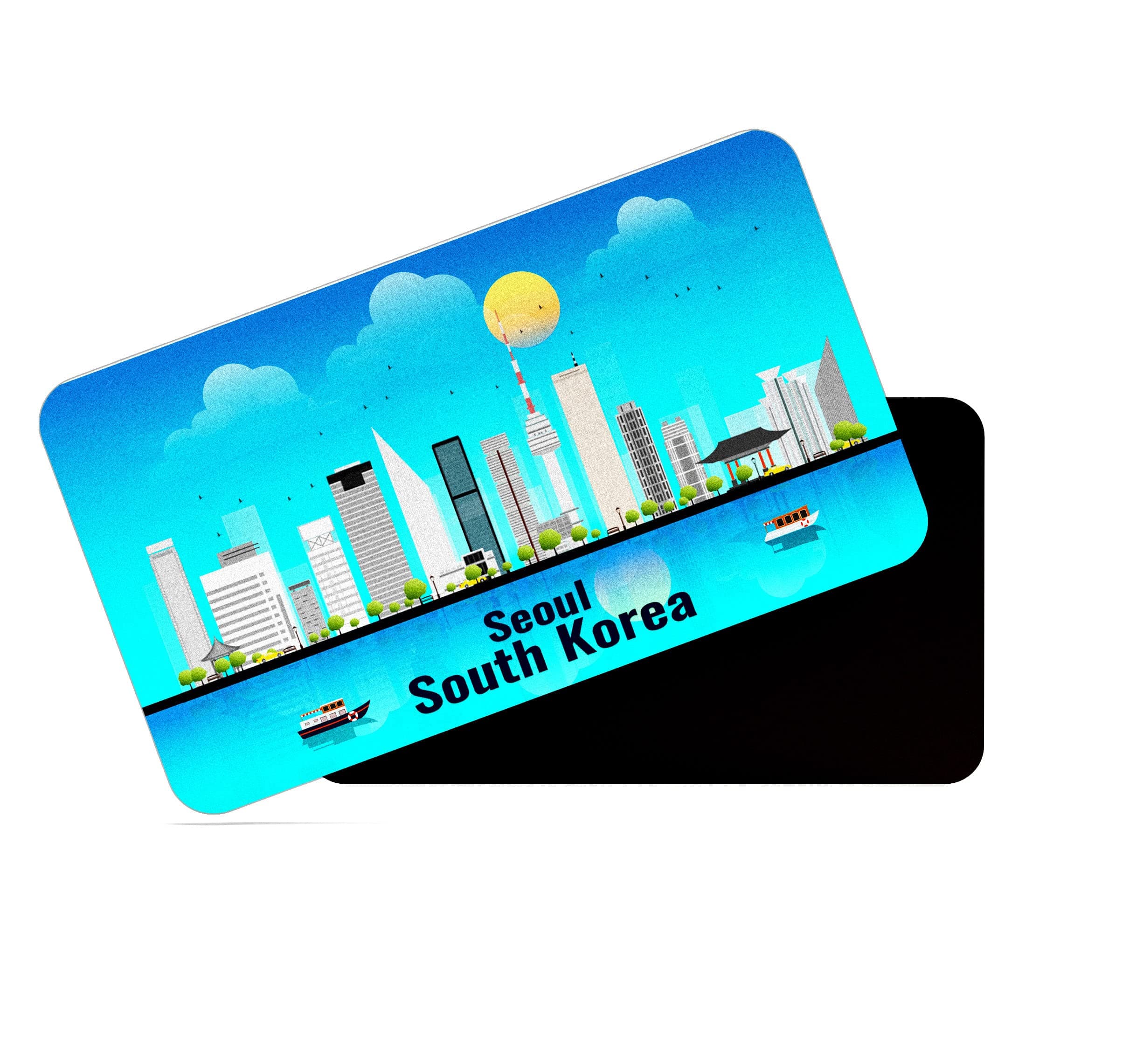 Rectangular Rubber Fridge Magnet/Magnetic Card Blue South Korea Seoul Design Pack of 1 (8.6cm x 5.4cm)