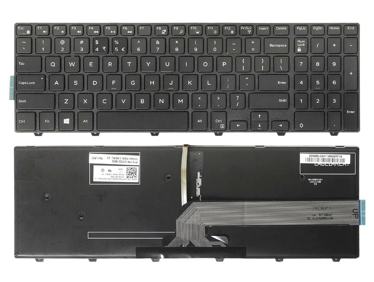 US Layout with Backlit Keyboard for Dell Inspiron 15 3542 3543 3551 3552 5542 5545 5547 5755 5551 5558 5552 5758 5759 7557 7559 5559 17 5000 5748 5749 5755 5758 5759 OG7P48 PK1313G1B00 NSK-LR0BC