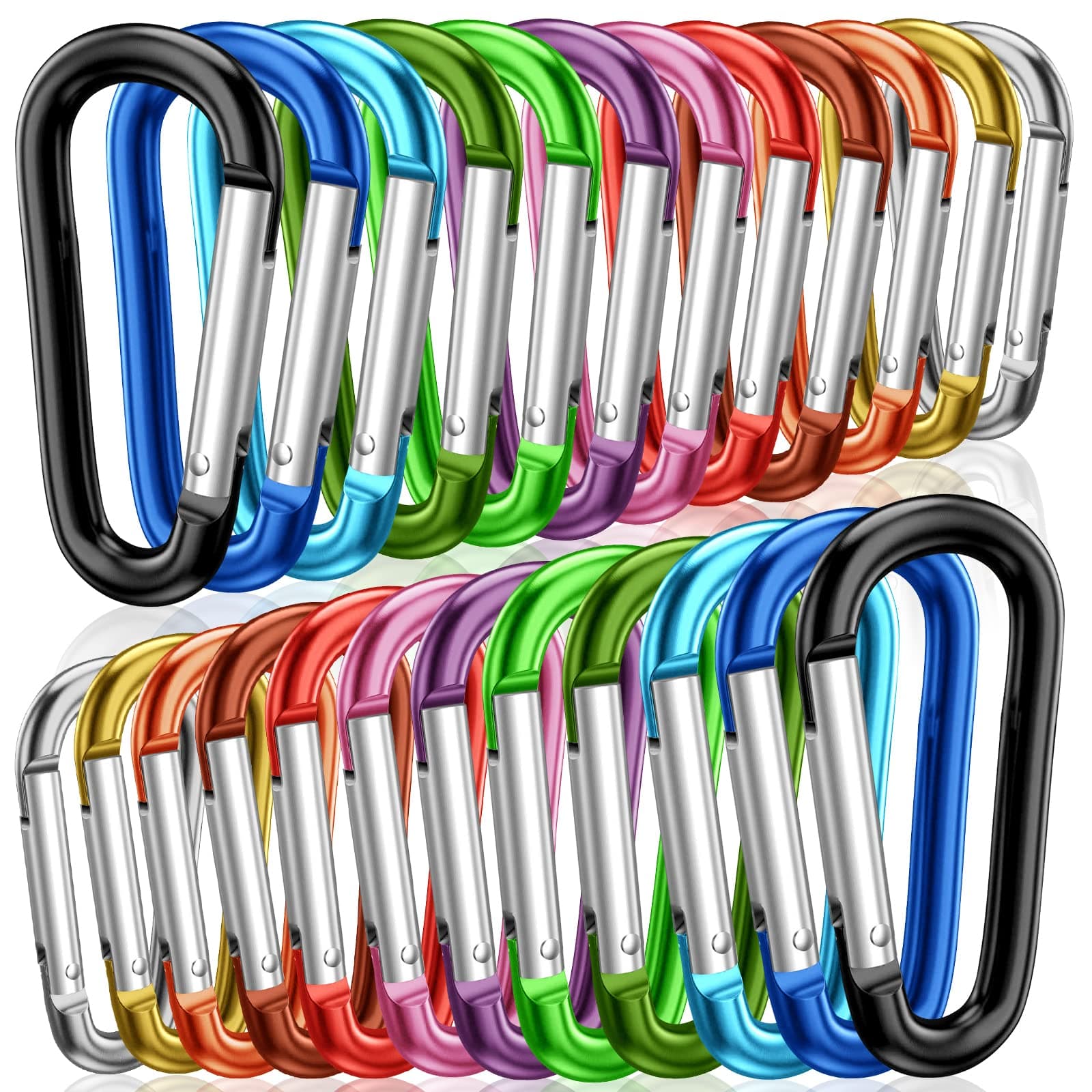 STURME 2" Aluminum D Ring Carabiners Clip D Shape Spring Loaded Gate Small Keychain Carabiner Clip Set Outdoor Camping Mini Lock Snap Hooks Spring Link Key Chain Durable Improved 24 PCS