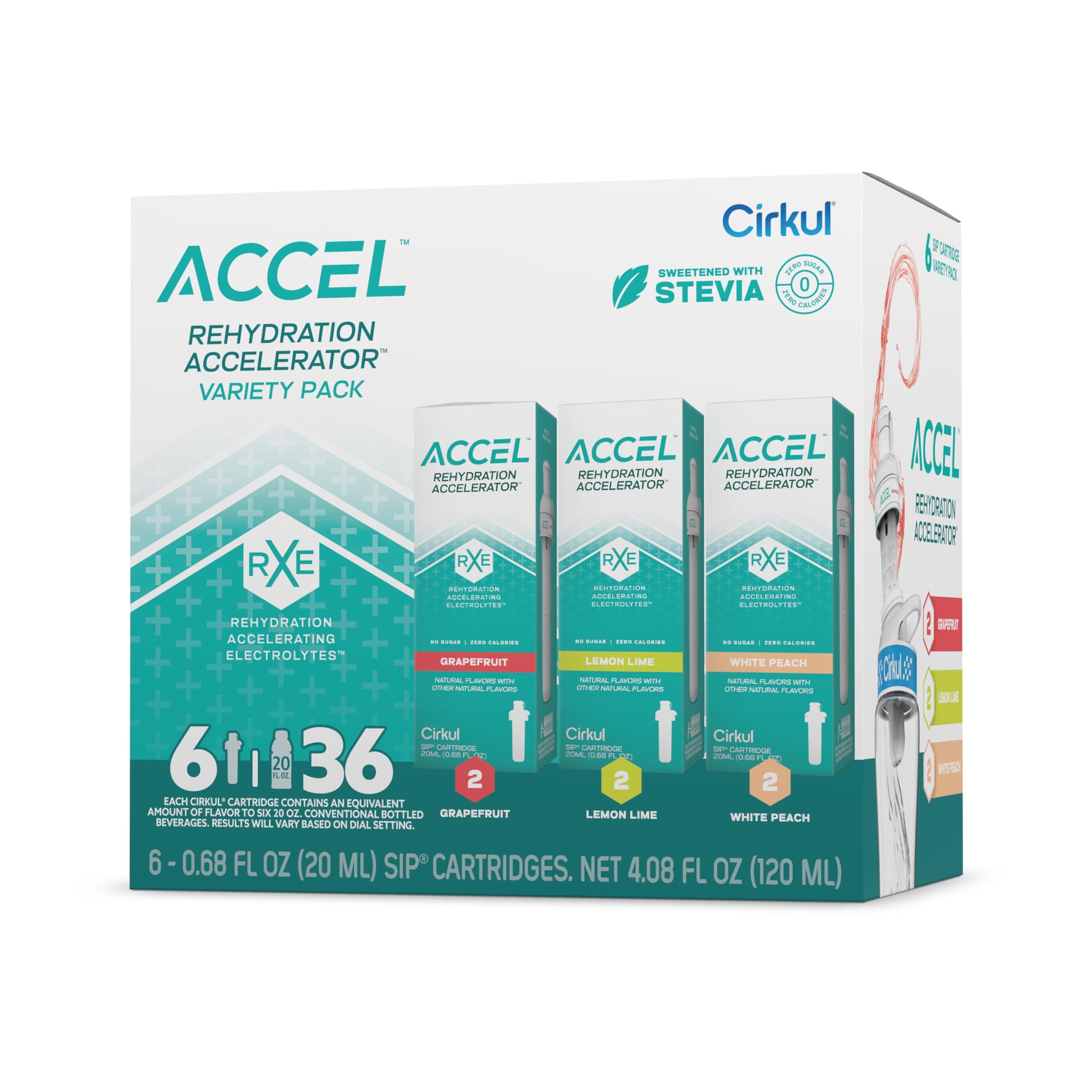 Accel Electrolytes Flavor Water Variety Pack, Makes 36 Drinks, No Sugar, Zero Calorie Drink Mix, (2 Grapefruit, 2 Lemon Lime, 2 White Peach)