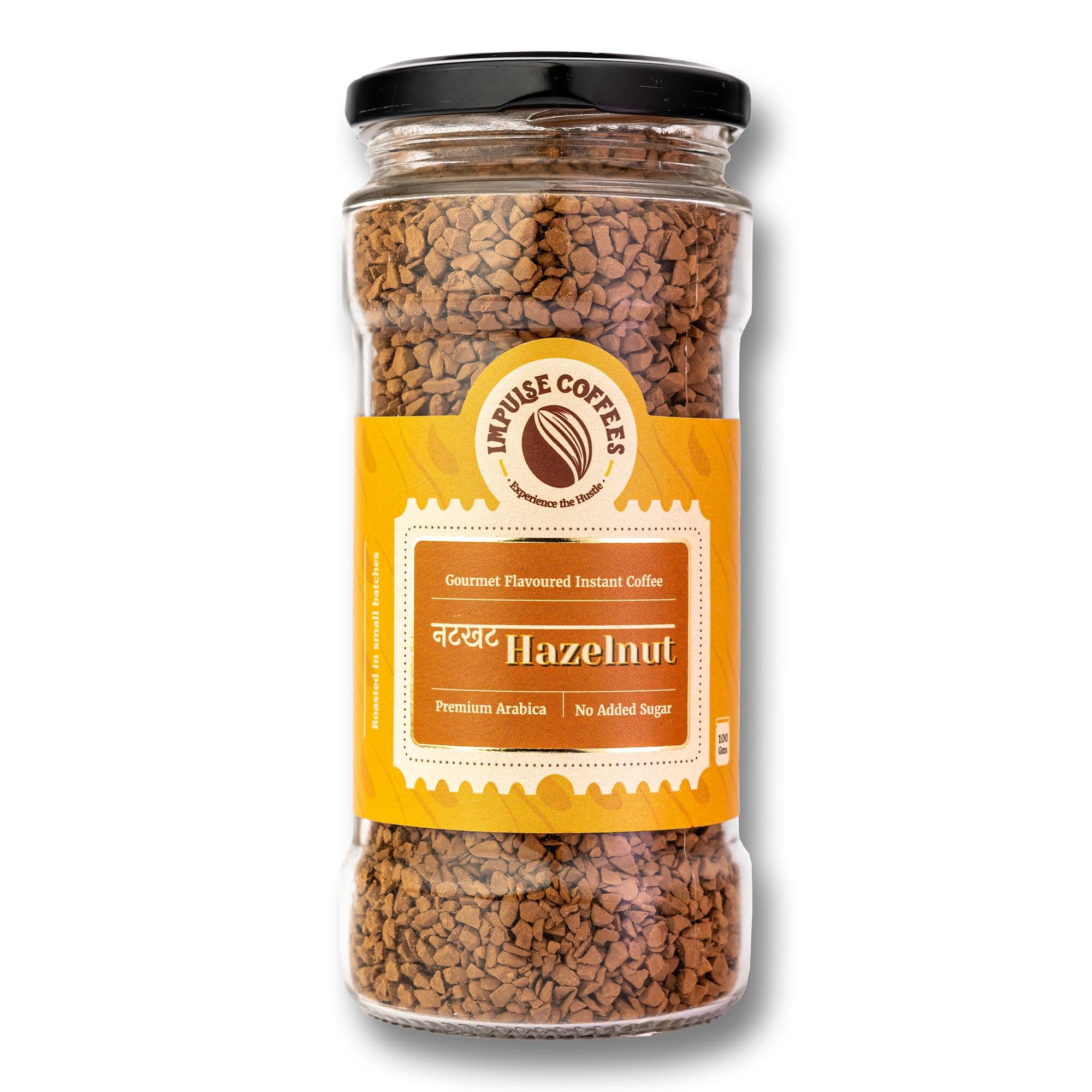 Impulse Coffees Nutkhat Hazelnut Instant Coffee Powder | Smooth Medium Roast Arabica with Toasty Rich Hazelnut Aroma & Creamy Aftertaste | Instant Café-Style Flavoured Coffee for Home & Office | 100Gms