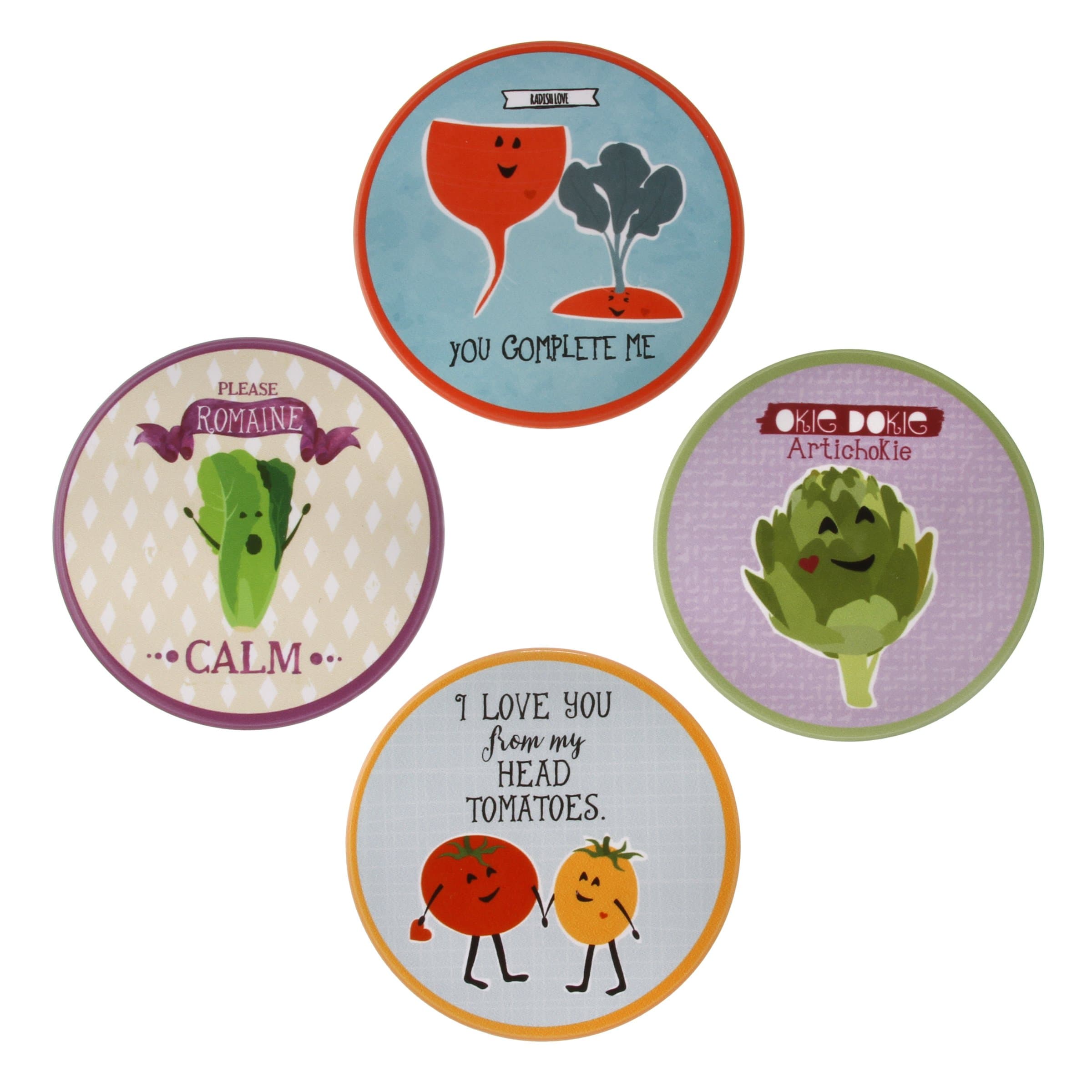 Set of 4 Vegetable Ceramic Coasters - Artwork by Ginger Oliphant