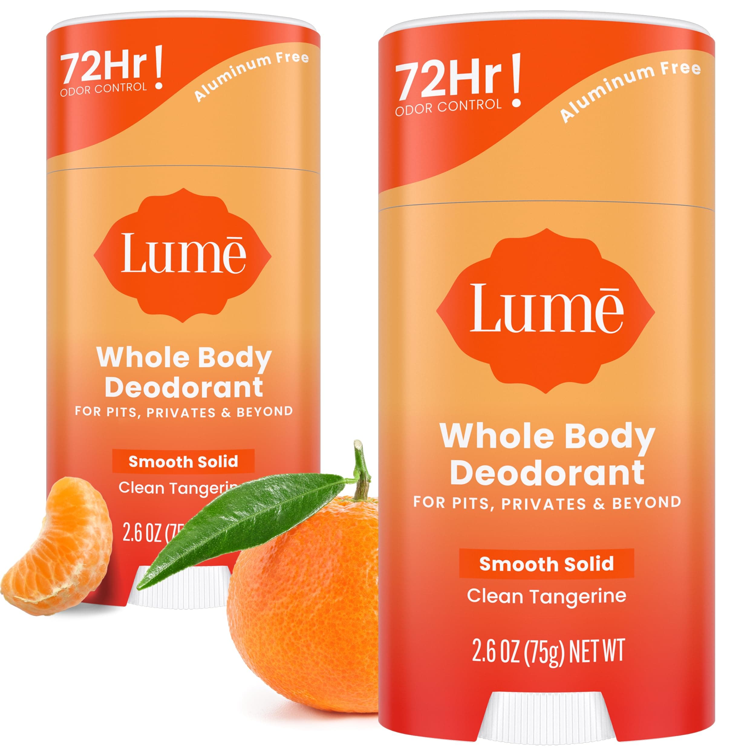 - Whole Body Deodorant - Smooth Solid Stick - 72 Hour Odor Control - Aluminum Free, Baking Soda Free and Skin Safe - 2.6 Ounce (Pack of 2) (Clean Tangerine)
