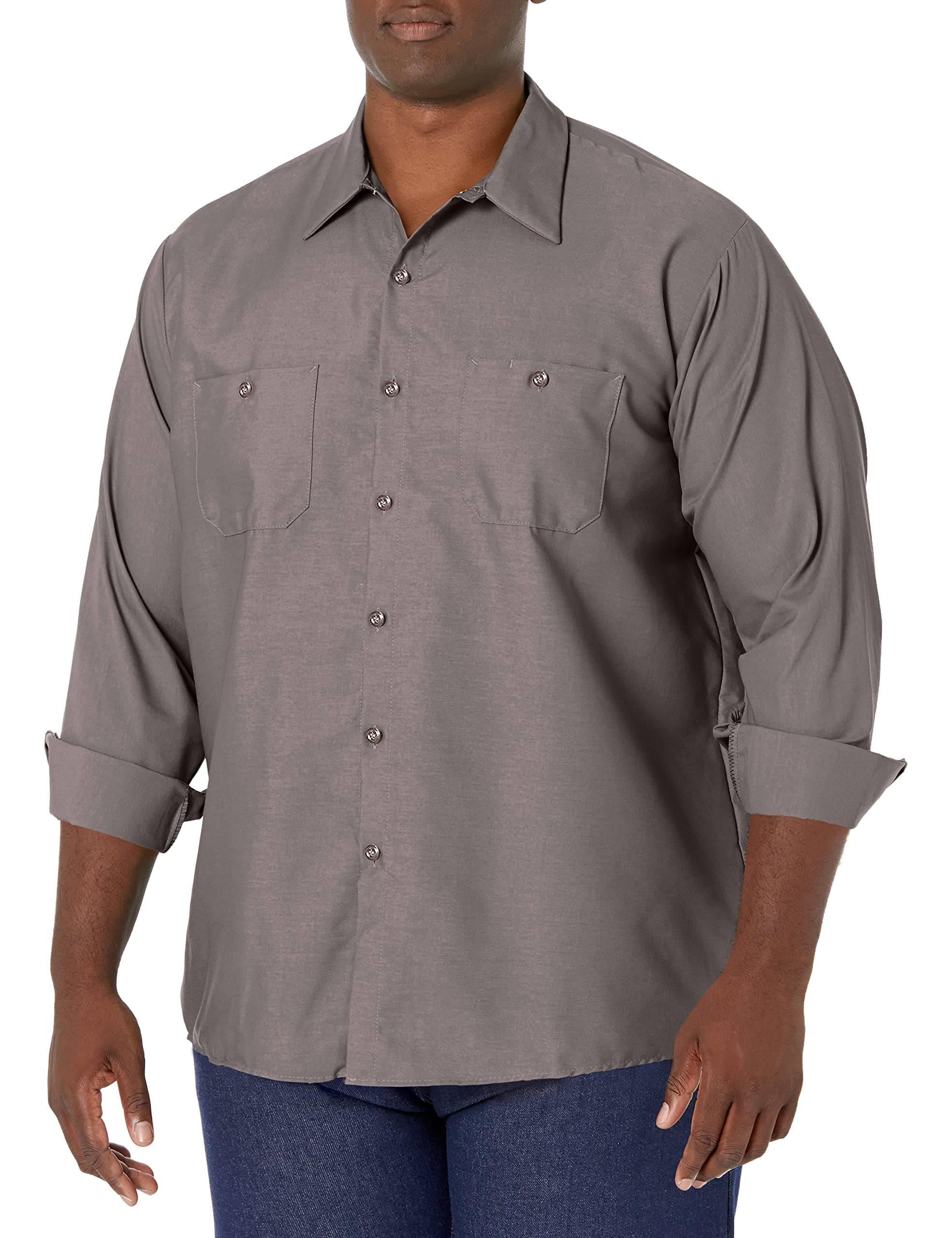 Men's Long Sleeve Industrial Work Shirt | Moisture Wicking Button Up, Wrinkle Resistance Fights Fading & Stains