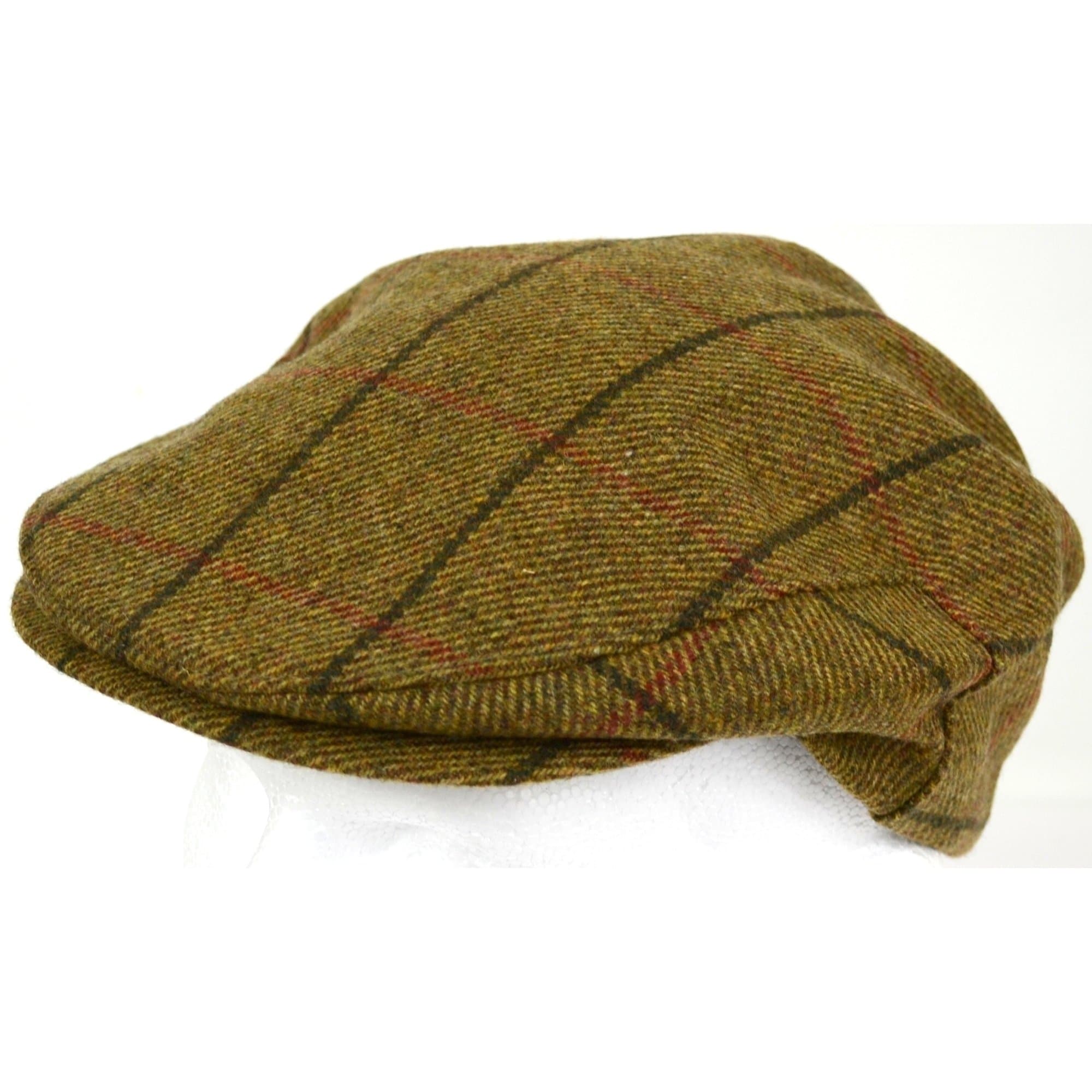 Mens Shooting/Flat/Peak Cap. 100% Pure Wool. Made in Irish Woolen Mill. Brown Check