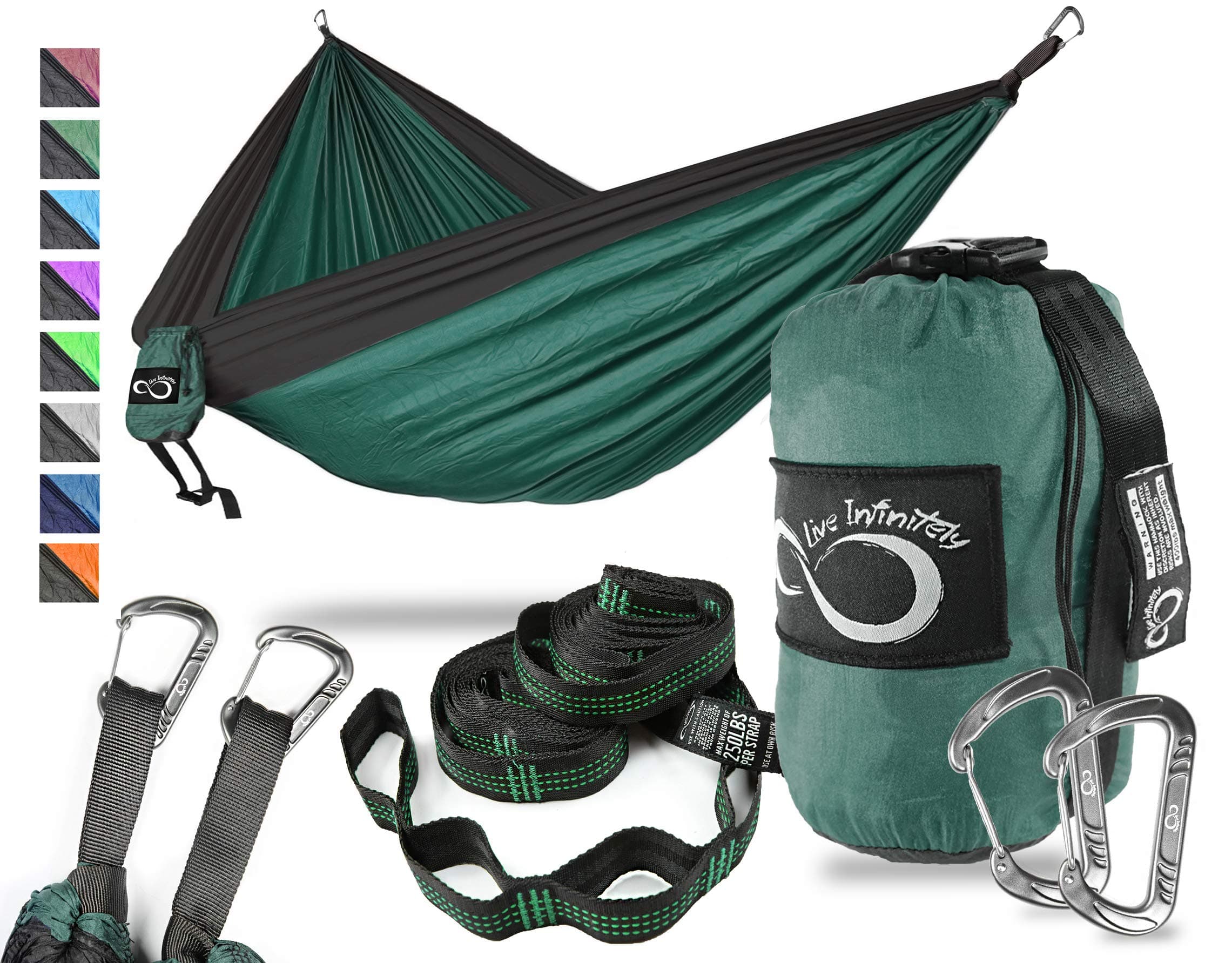 Double Outdoor Camping Hammock Set- Lightweight, Compact & Portable Two Person Parachute Nylon Hammock Set- 2-16 Loop Tree Straps - Holds 500LBS-Ideal for Travel, Hiking & Beach