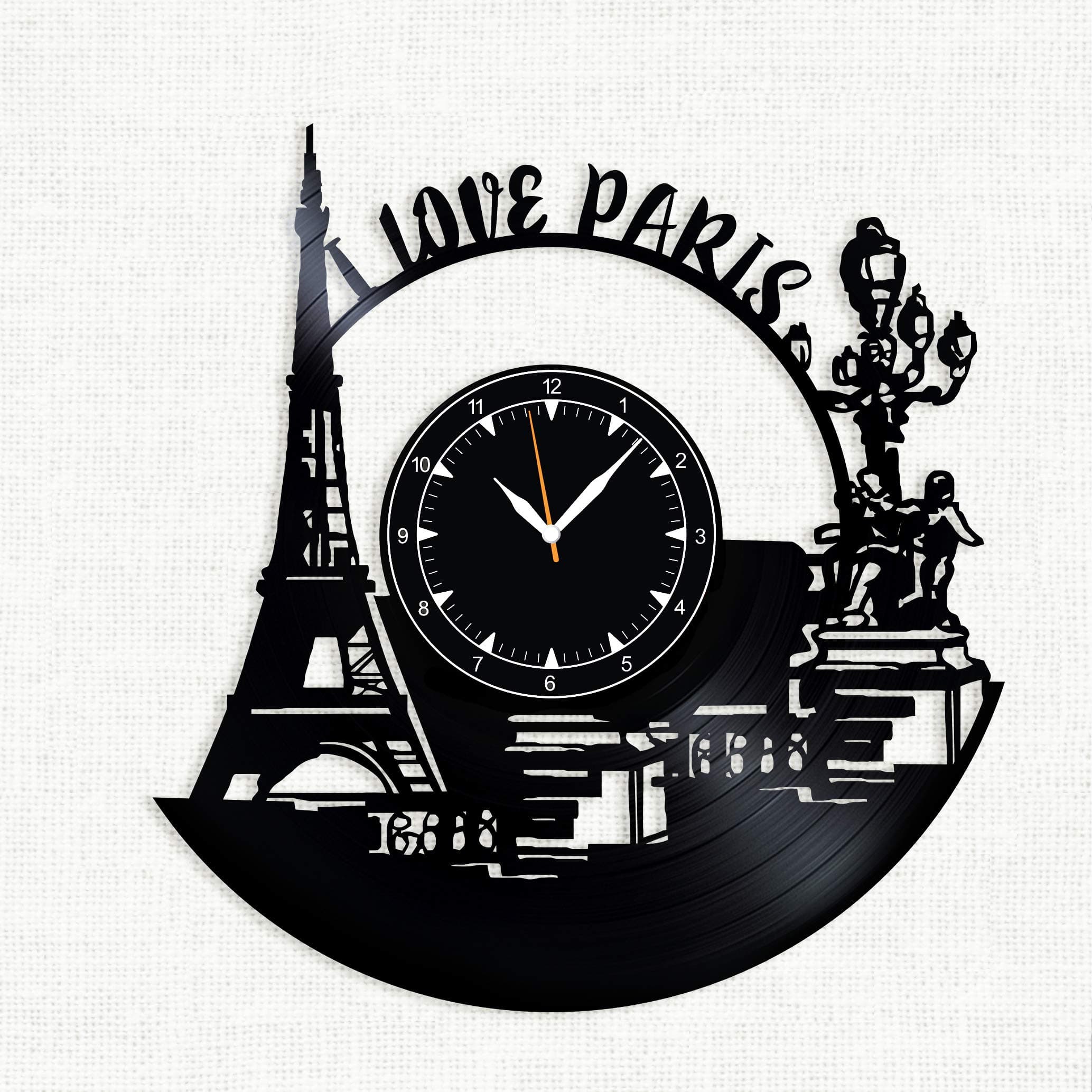 Paris Vinyl Record Wall Clock 12", The Best Gift for Decor (One Pack)