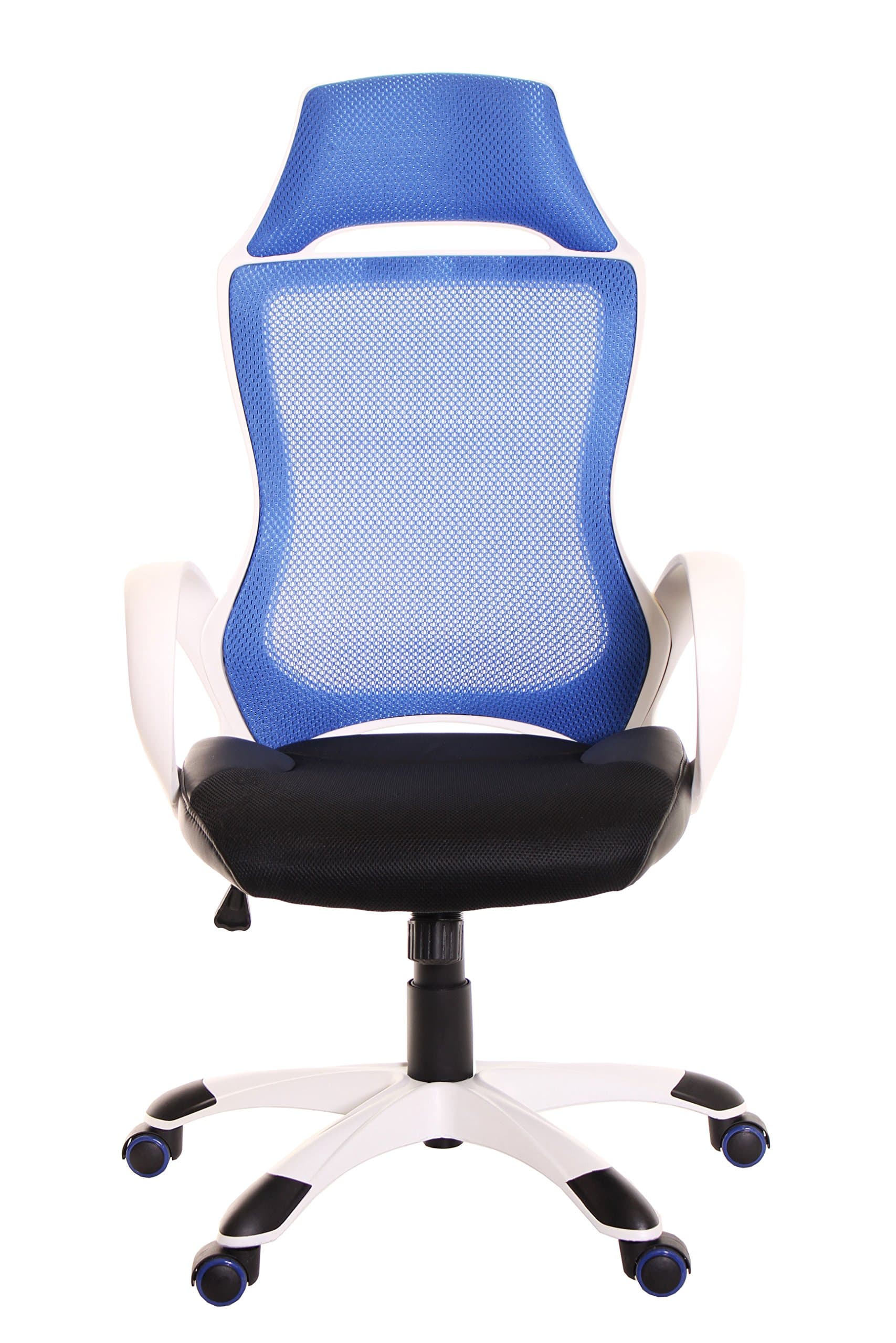 High Back Mesh Executive Chair with Headrest, Ergonomic Computer Black PU Leather Desk Chair, Comfort Office Task Chair & Best Desk Swivel Recliner Chair for Home, Office Chair – Blue