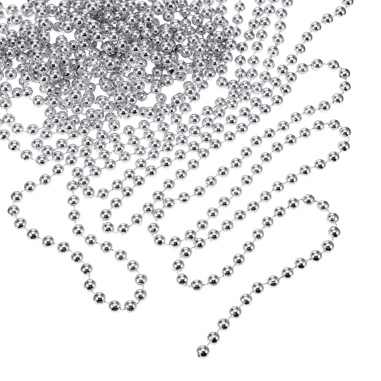 Pangda 26.2 ft Beads Garland for Christmas Tree Plastic Beads String Artificial Pearl Beaded Strands Xmas Trees Garland Chain for Christmas Wedding Party Decoration DIY Crafts(Silver)