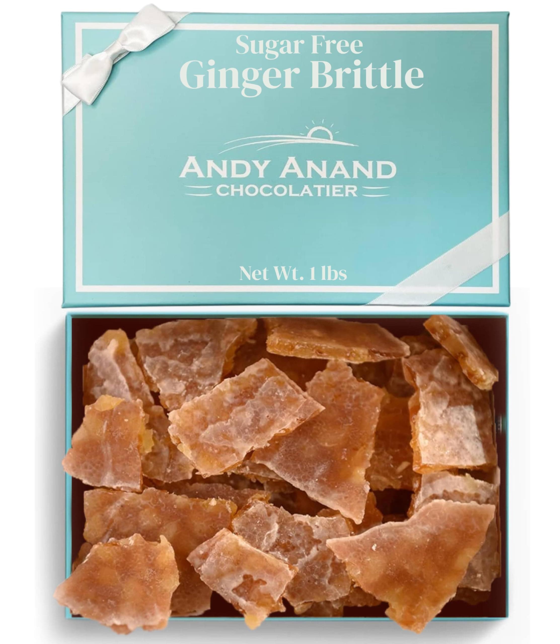 Andy Anand Old Fashioned Sugar Free Ginger Brittle, with chunks of Real Ginger, Keto & Diabetic-Friendly, Amazing Delicious & Divine, Gluten Free Non-GMO, Vegan, No Artificial Flavors or Dyes (1 lbs)