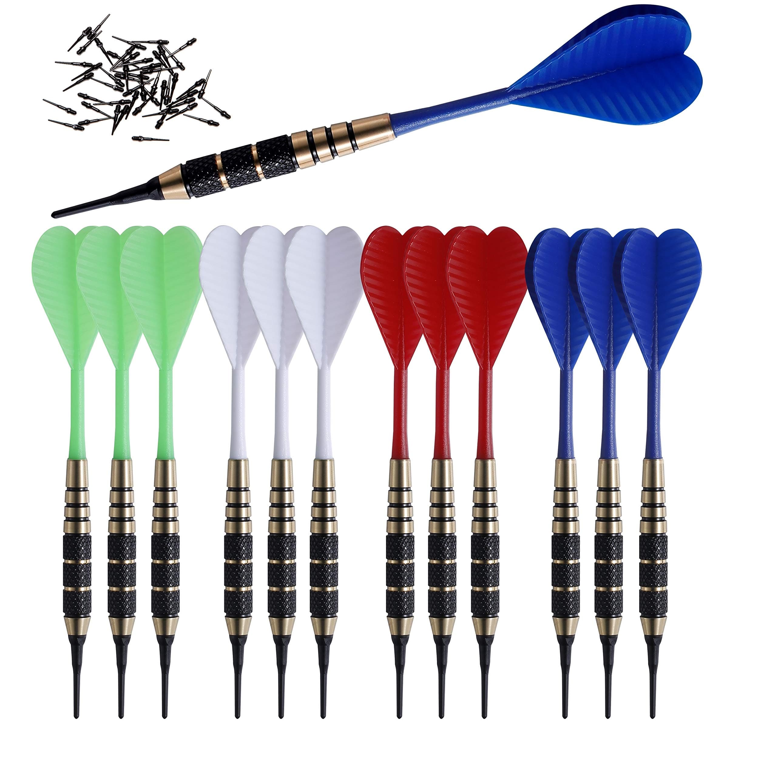 Soft Tip Darts Set |12 pc Bar Darts | 50 Extra Black 2BA Tips | 3 of Each Colour| Perfect Fun Darts for 4 Players on Electronic and Plastic Dartboard