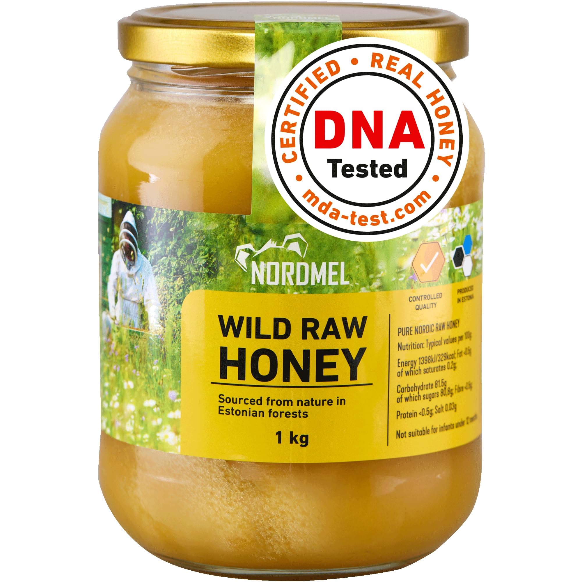 Pure Natural Wild Raw Honey 1KG - Unpasteurised, Unfiltered, Crystallized, Natural Estonian Honey - Harvested Sustainably Using 100% Green Energy by Nordmel