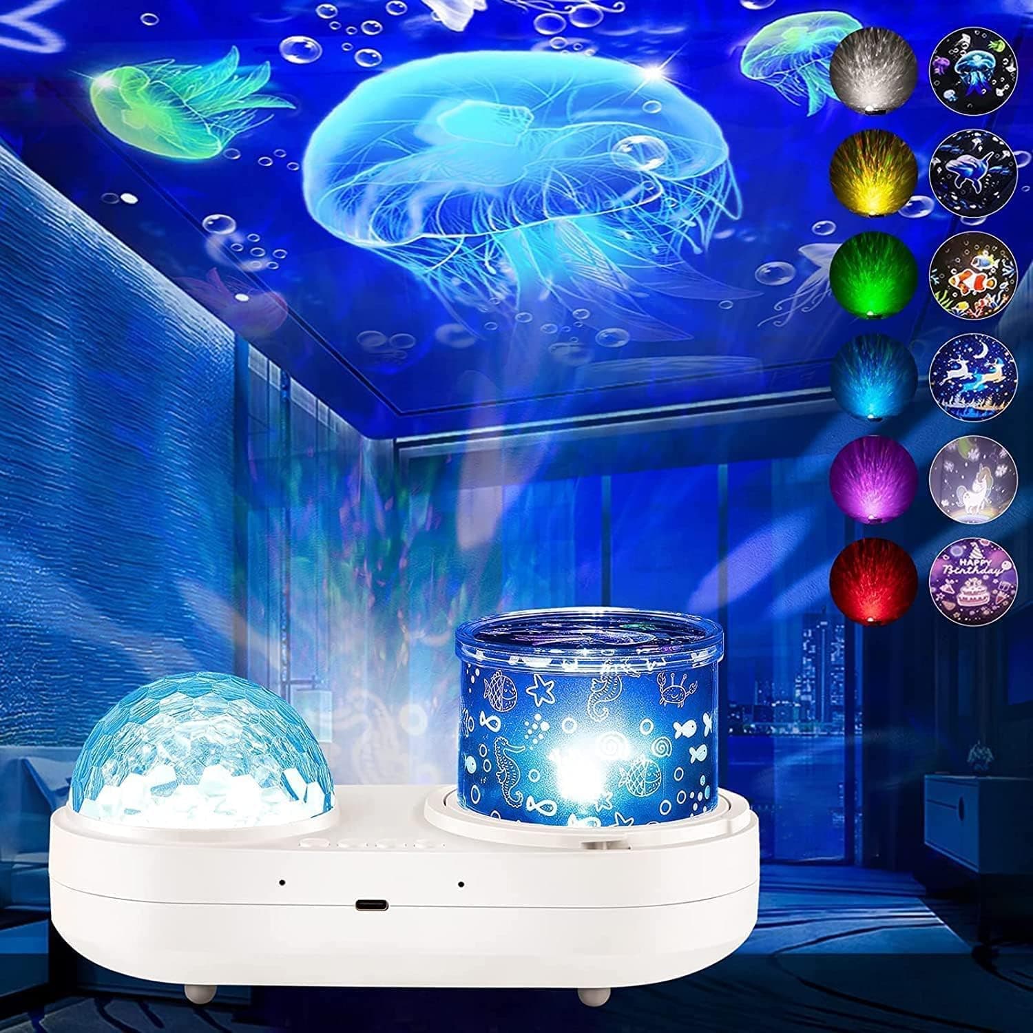 – ONXE Ocean Projector Night Light, 360°Rotating Kids Night Light with 7 Films and Timer Sensory Lights, Bedroom and Ceiling Projector, Gifts for Children and Adults