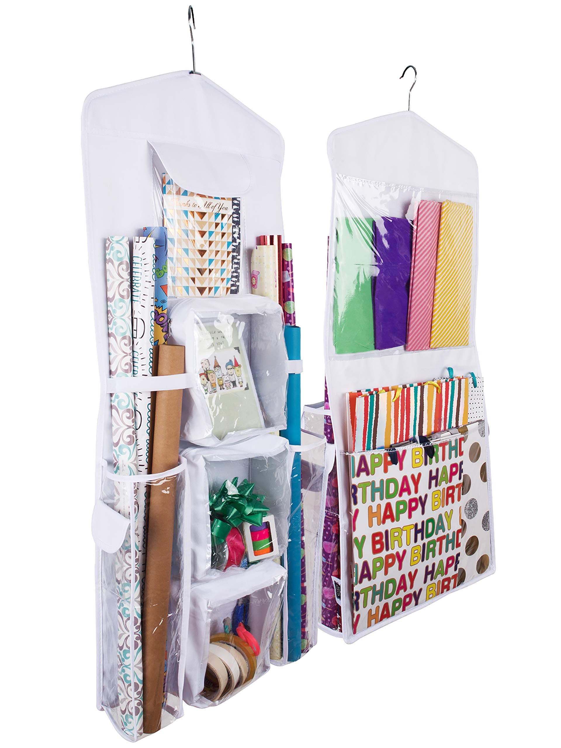 Double-Sided Hanging Gift Bag and Gift Wrap Organizer (White)