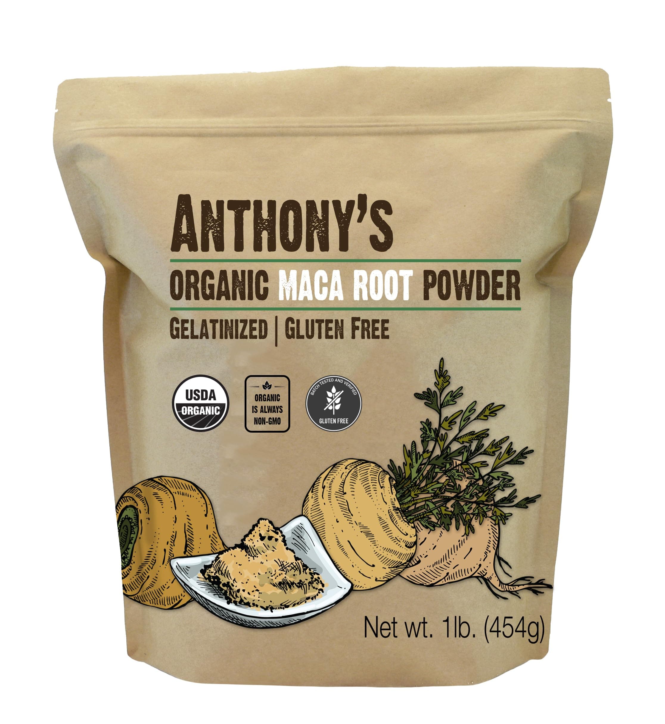 Anthony's Organic Maca Root Powder, 1 lb, Gelatinized for Enhanced Bioavailability, Gluten Free & Non GMO