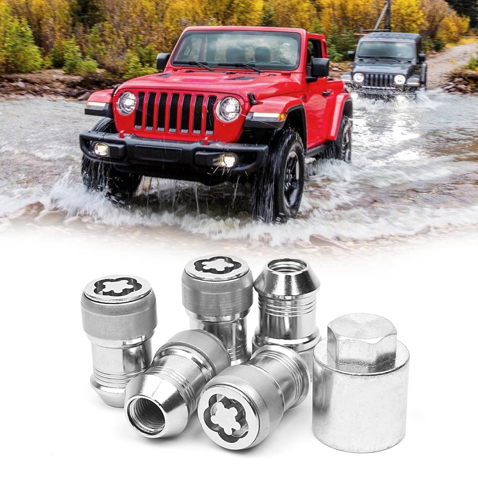 Wheel Locks | Locking Lug Nuts | M14*1.5 Wheel Locks Lug Nuts Fits Jeep Wrangler JL Gladiator 2018 2019 2020 2021 2022 2023 2024 | 82215711