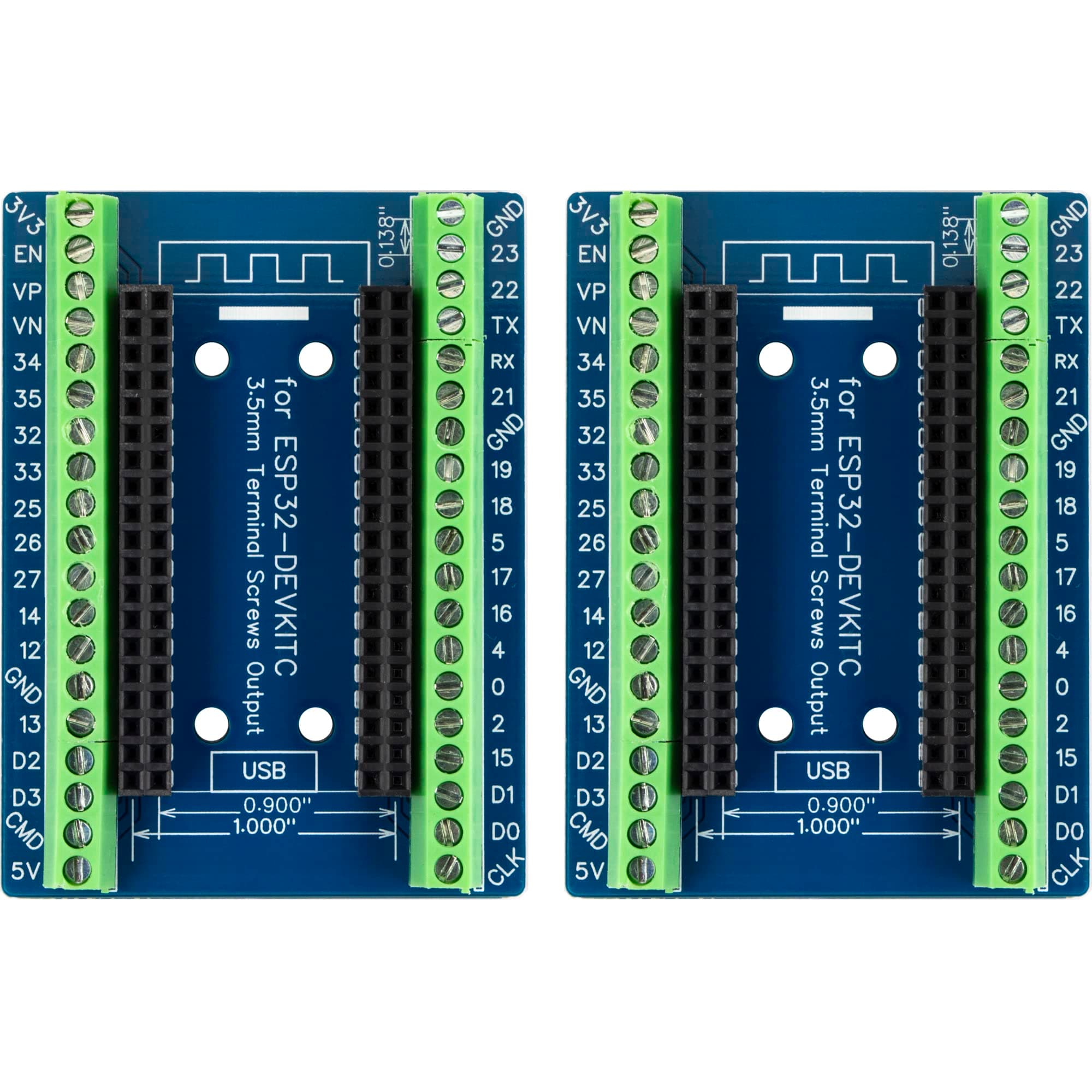 for ESP32 Breakout Board 3.5mm / 0.14" Terminal GPIO Expansion Board for 0.9" / 1.0" Size ESP32 Module ESP-WROOM-32 ESP32-DevKitC (Pack of 2pcs)