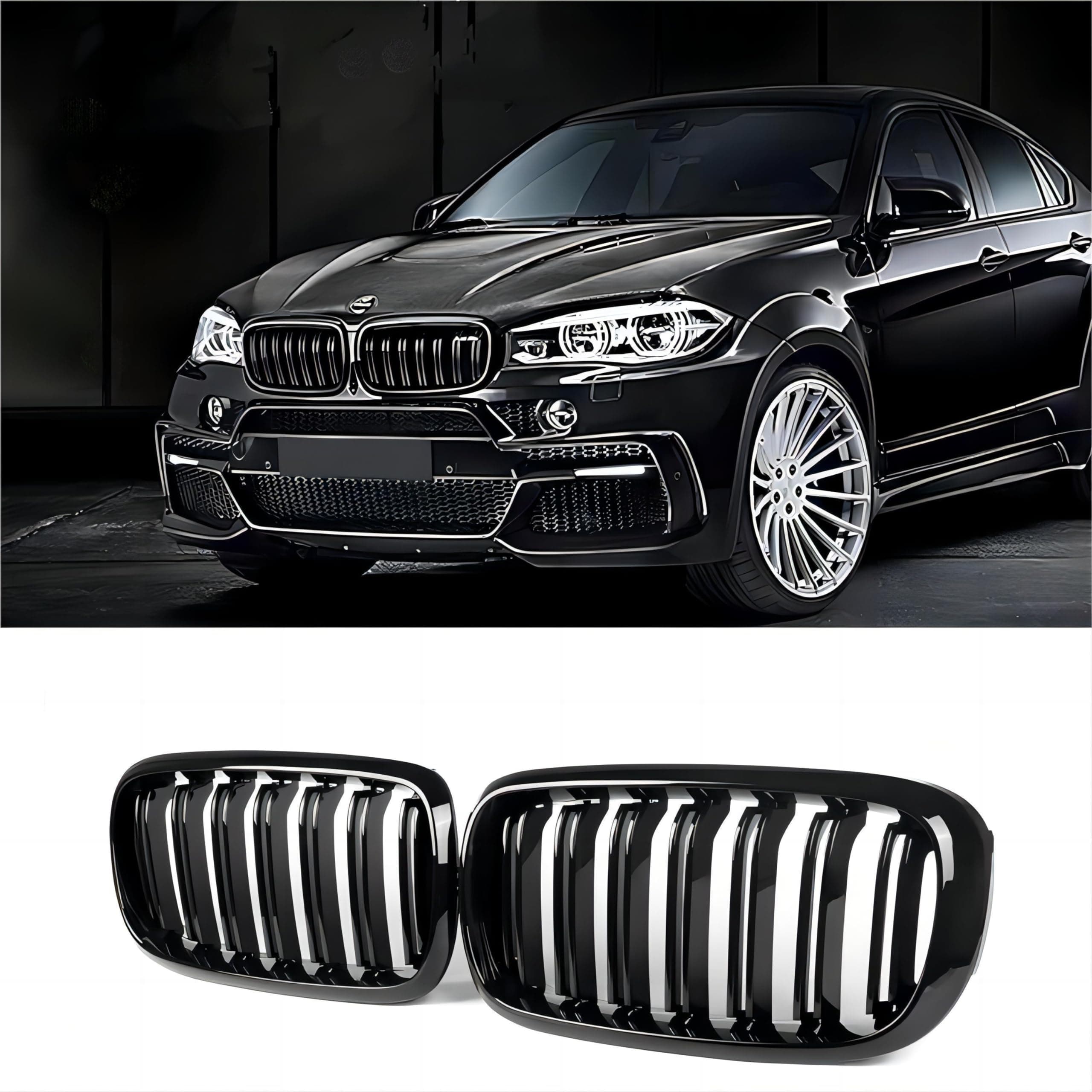 Front Replacement Kidney Grille Grill Compatible with BMW X5 Series F15 X6 Series F16 X5M F85 X6M F86 (Gloss Black)