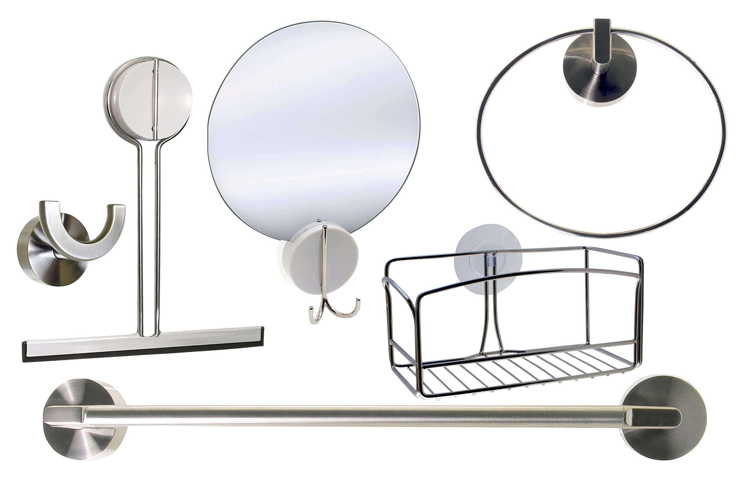 Griipa 3917 6-Piece Suction Hardware Bathroom Accessory Set, Satin Nickel