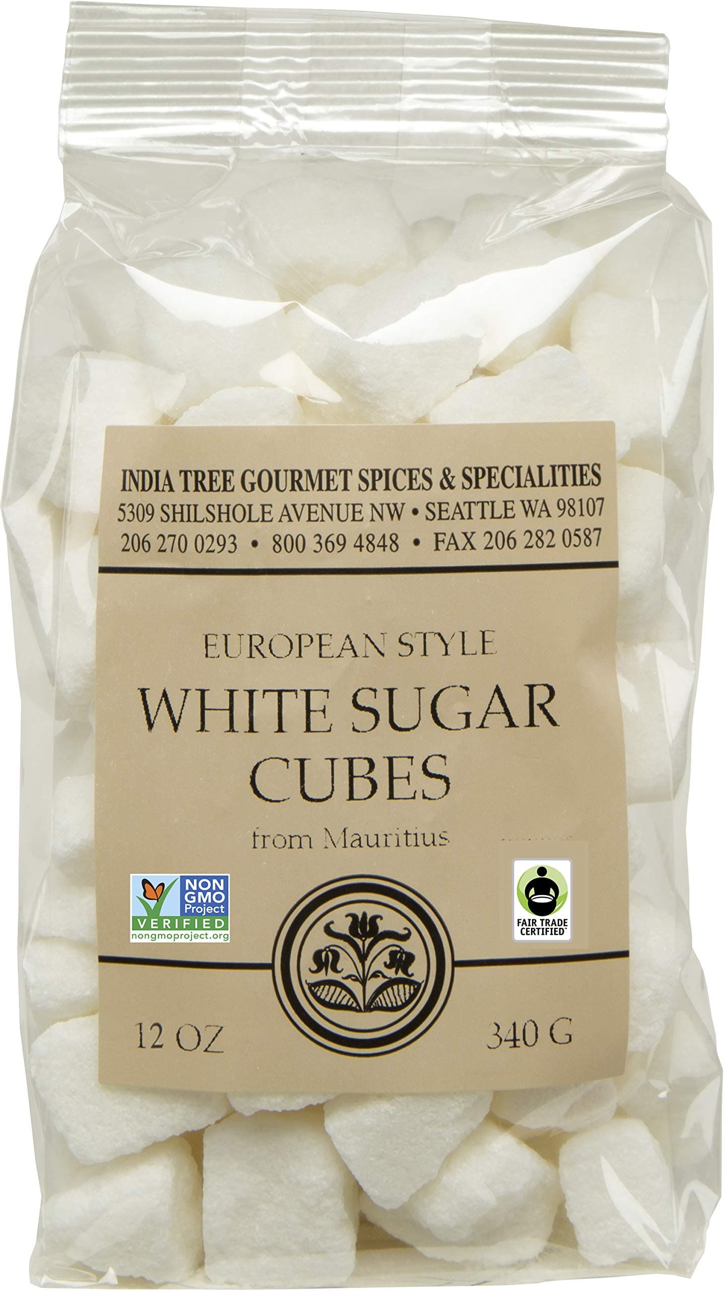 India Tree Rough Cut Mauritius White Sugar Cubes, 12-Ounce Bag, Unrefined Sugar Cube, Kosher, Non GMO