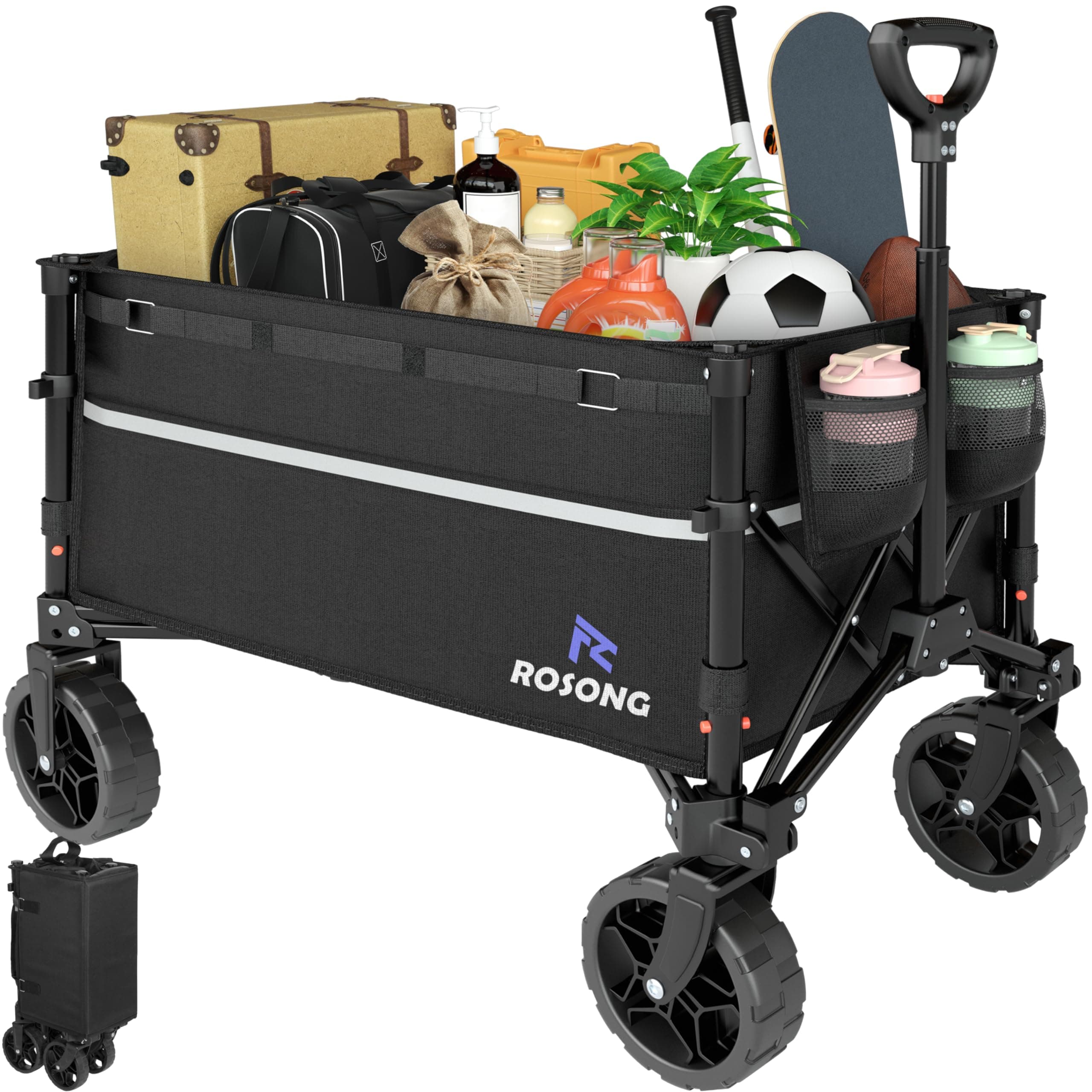 Wagon Collapsible Cart with Wheels Foldable - Folding Utility Heavy Duty Wagons Carts for Grocery Beach Sports Garden Shopping Camping