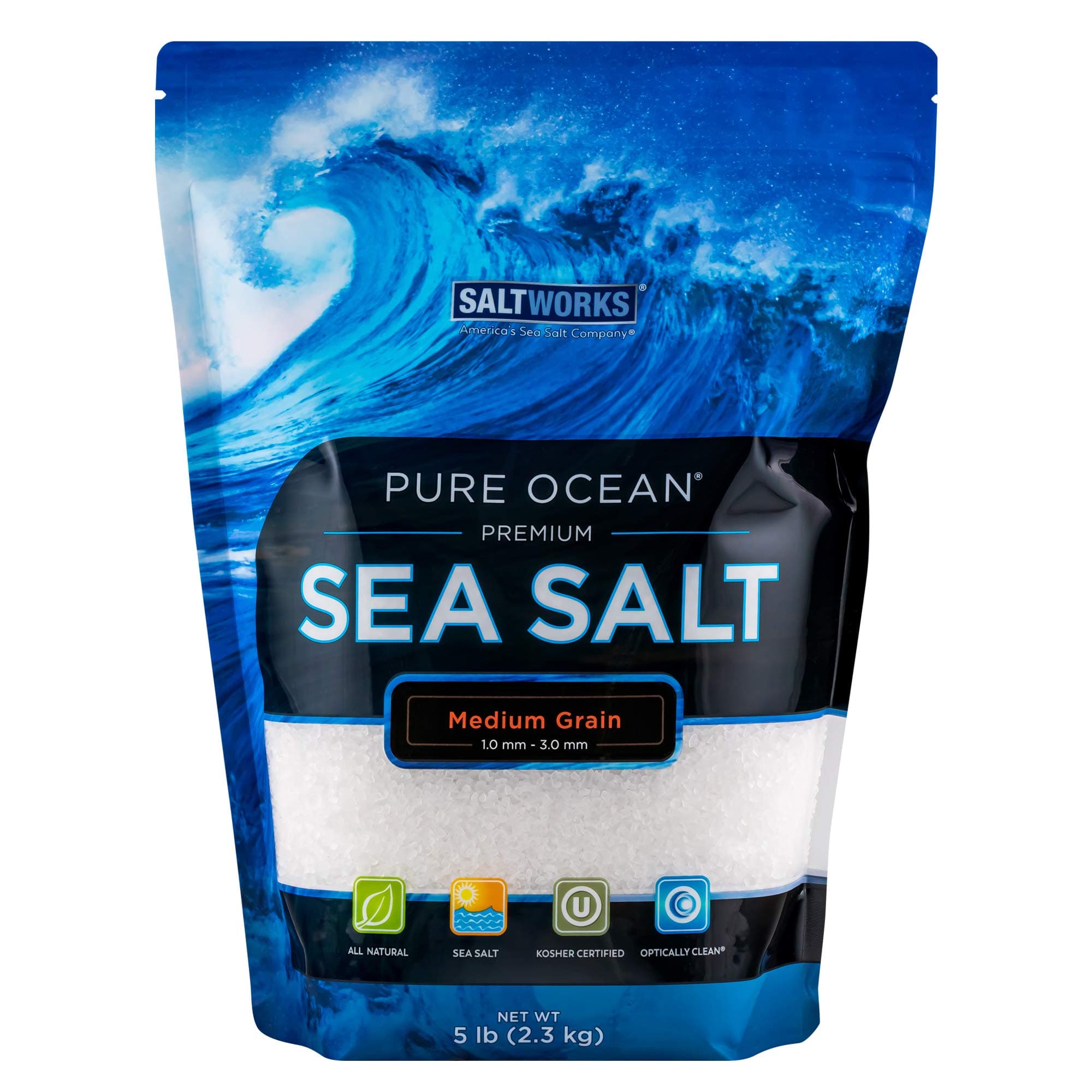 Pure Ocean Sea Salt, Medium Grain, 5 Pound Bag