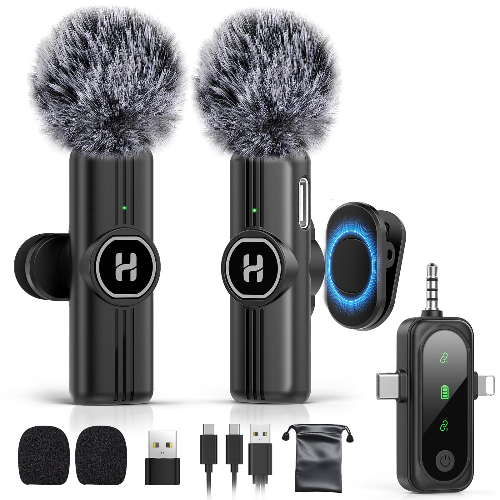 HEHOTTC 3 in 1 Mini Wireless Lavalier Microphone for All Devices (iOS, Andriod, Camera, PC) - Noise Reduction Lapel Mic for Recording, Clip on Omni Lav Mic for Video Recording, Tiktok, YouTube, Vlog