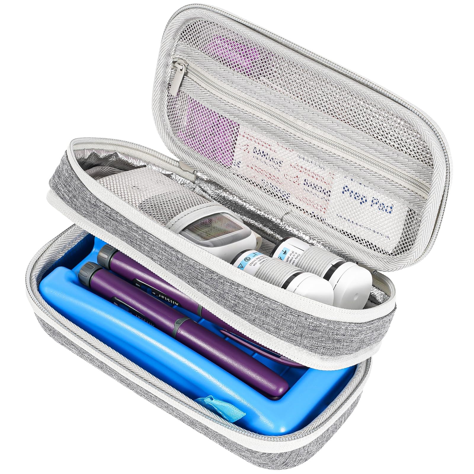ProCase Insulin Cooler Travel Case with 2 Ice Bag, Compact Diabetic Medication Organizer for Insulin Syringe Pen Testing Needle Kits -Grey