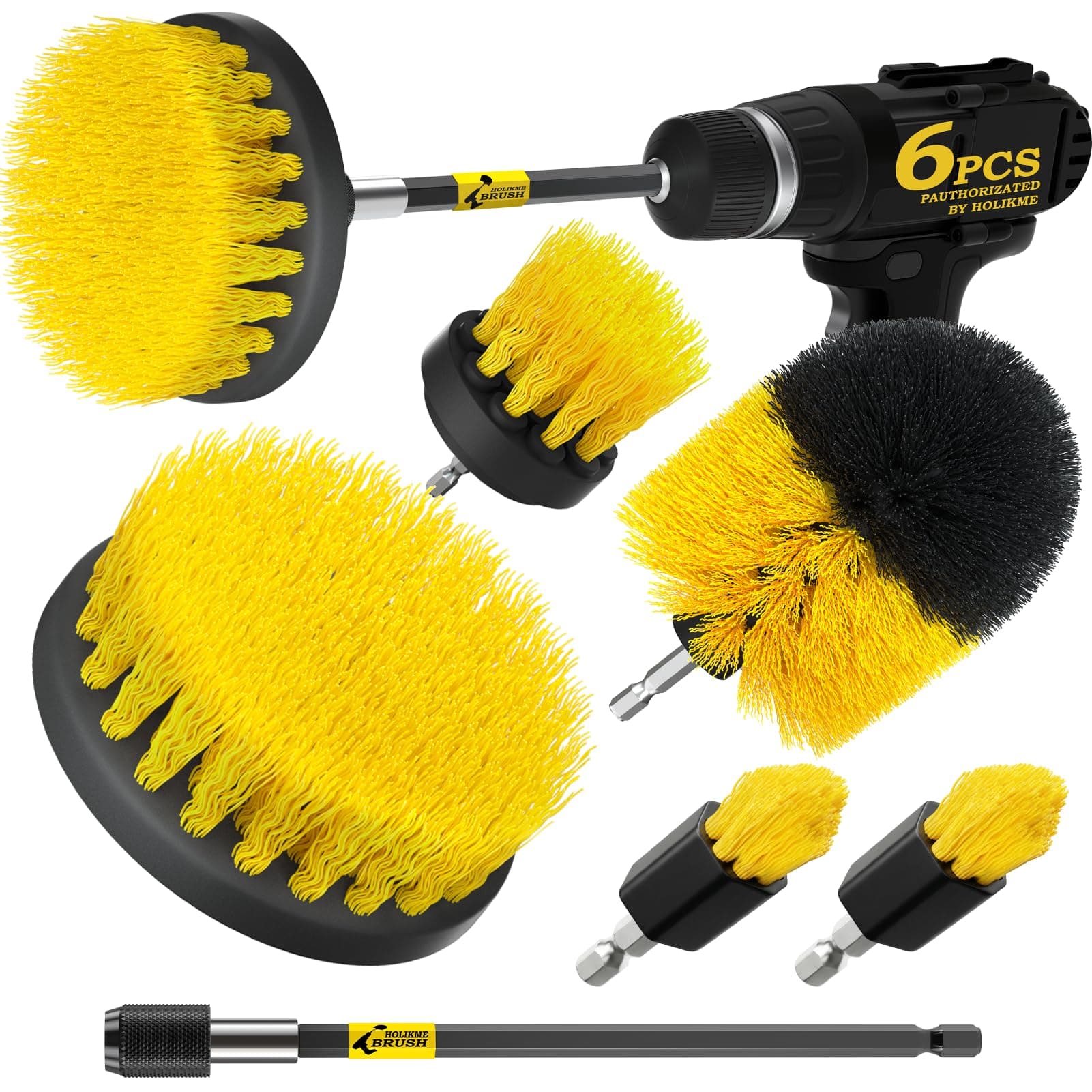 4 Pack Drill Brush Power Scrubber Cleaning Brush Extended Long Attachment Set All Purpose Drill Scrub Brushes Kit for Grout, Floor, Tub, Shower, Tile, Bathroom and Kitchen Surface