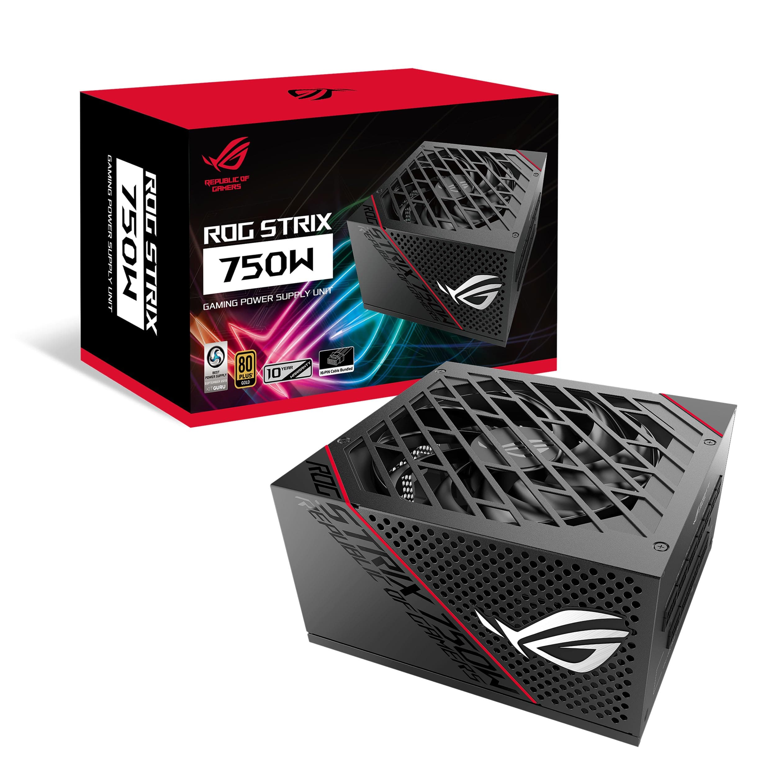 ROG Strix 750 Fully Modular 80 Plus Gold 750W ATX Power Supply with 0dB Axial Tech Fan and 10 Year Warranty