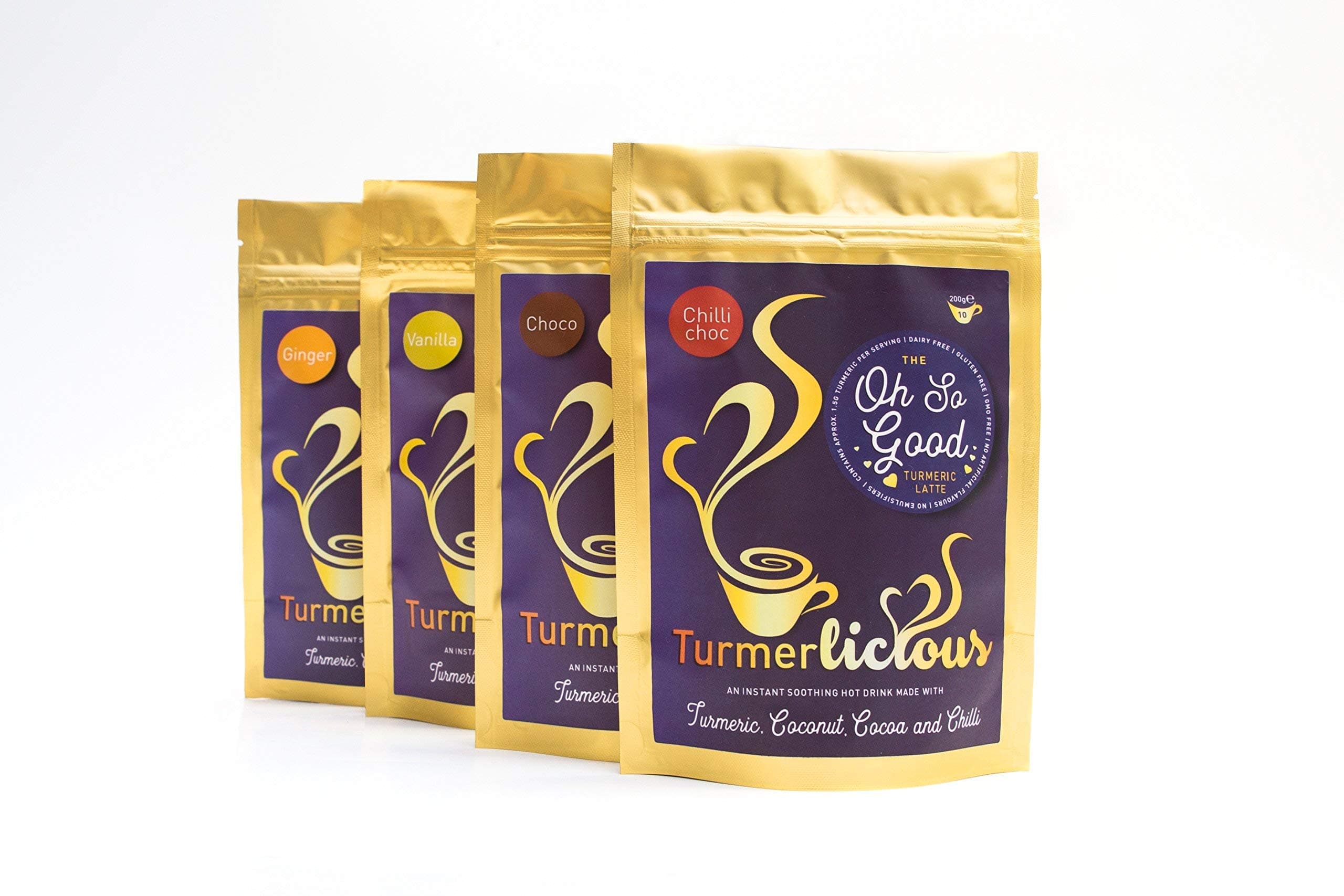 Turmerlicious - Turmeric Latte Mixed Bundle 200g Pkt - 1 Off Each Flavour -Instant and Dairy Free
