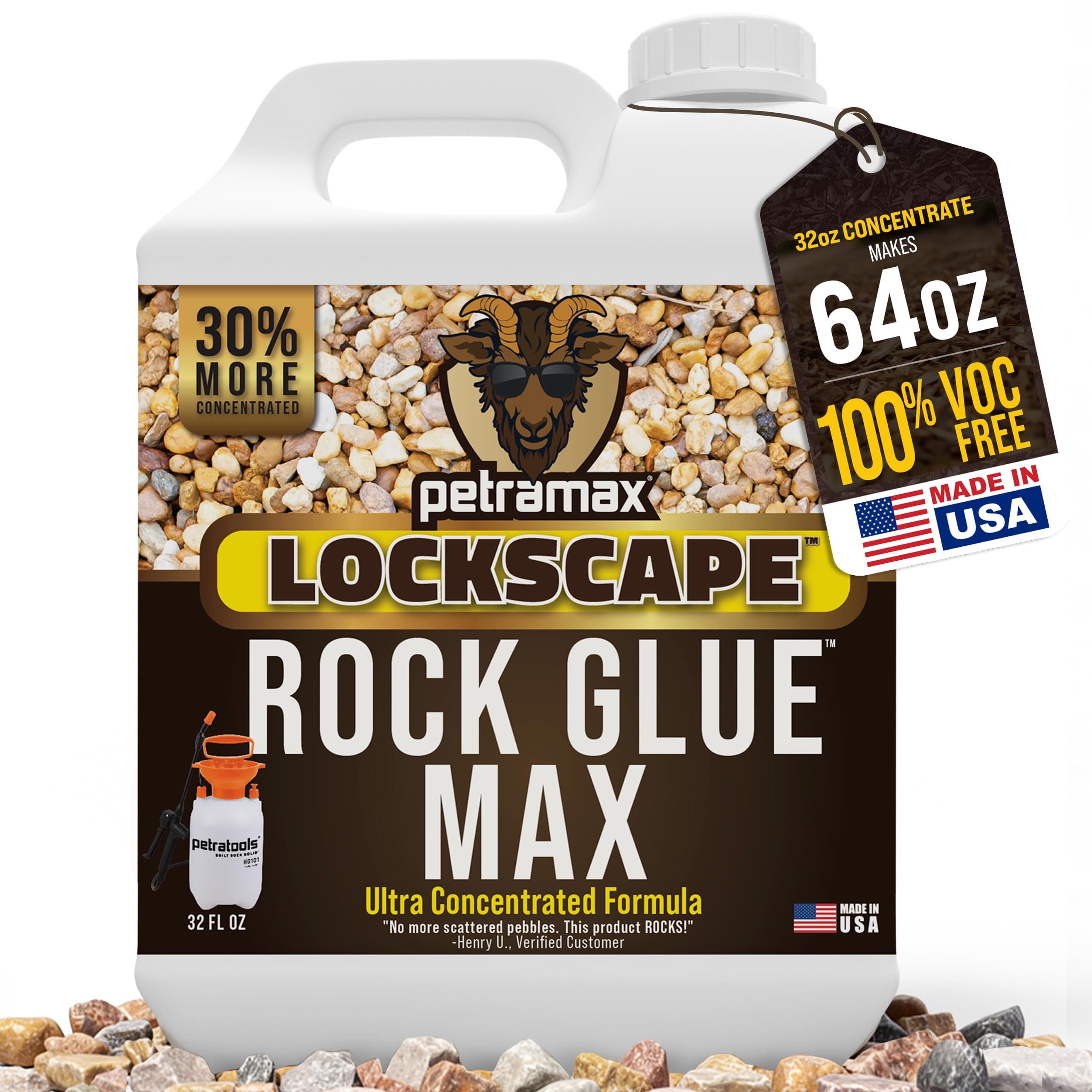 Petra Max Rock Glue for Landscaping, 32 Ounce - Ground Coverage & Pet Safe Mulch Glue for Rocks - Lockdown Gravel/Pebbles/Stones - Sticky Clear Gravel Binder & Decomposed Granite Stabilizer (50 Sq Ft)