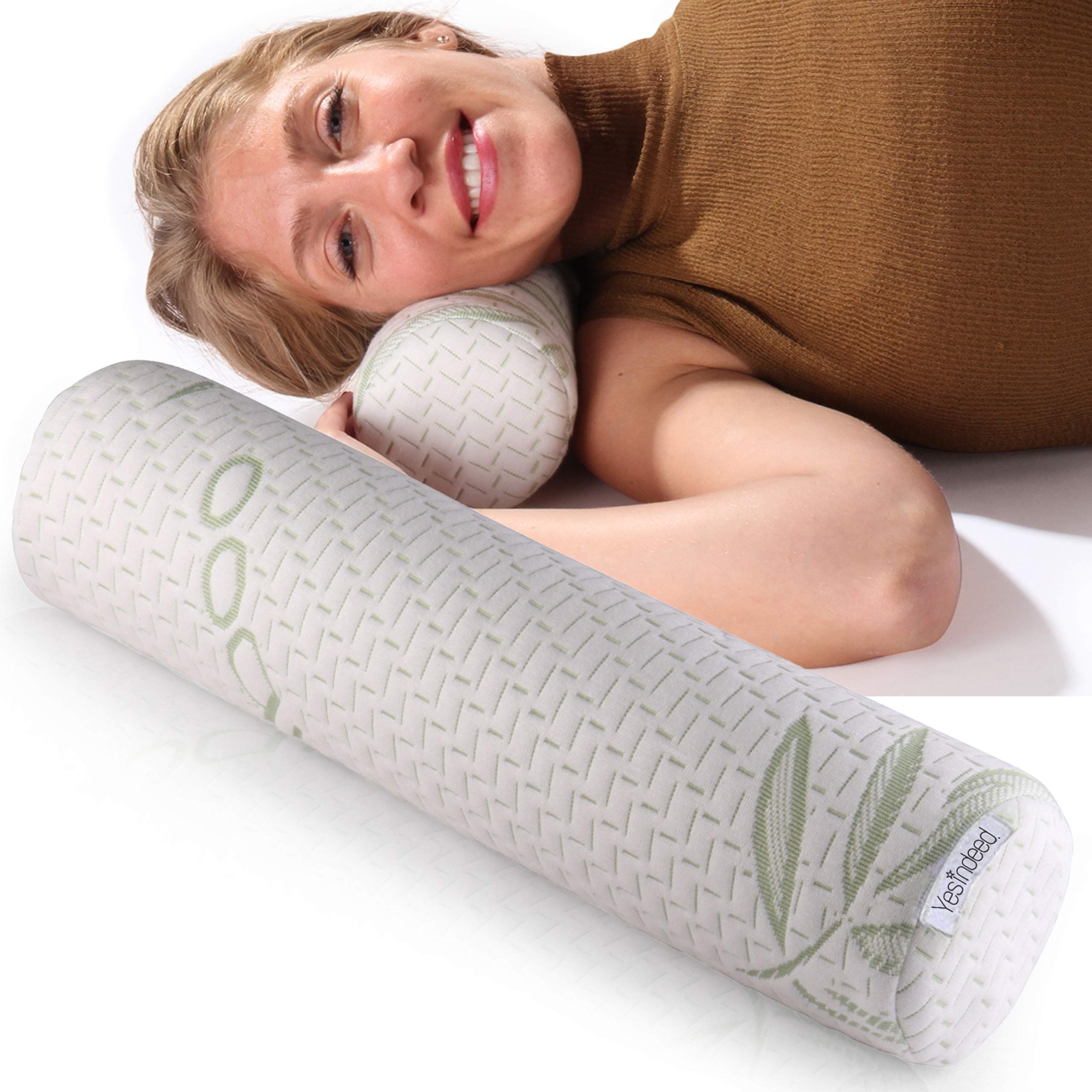 Memory Foam Neck Roll Pillow Bolster – Neck Support Pillows & Removable Cover – Relieve Neck Pain with Comfortable Long Pillow for Side Sleepers, Car Trips, Airplane Travel – Cervical & Lumbar Pillow