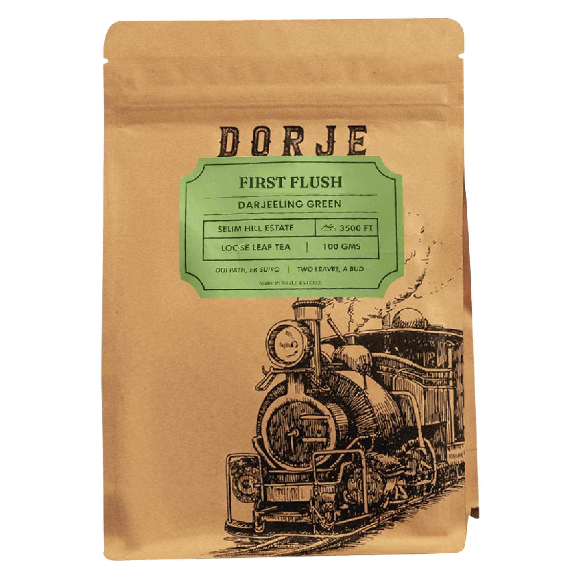 Dorje Teas First Flush Darjeeling Green Tea | 100g (Pack of 1) | Selim Hill Estate | Sweet & Floral Spring Flavour | 100% Organic Single Estate Whole Leaf | No Dust or Fannings | 40 Cups