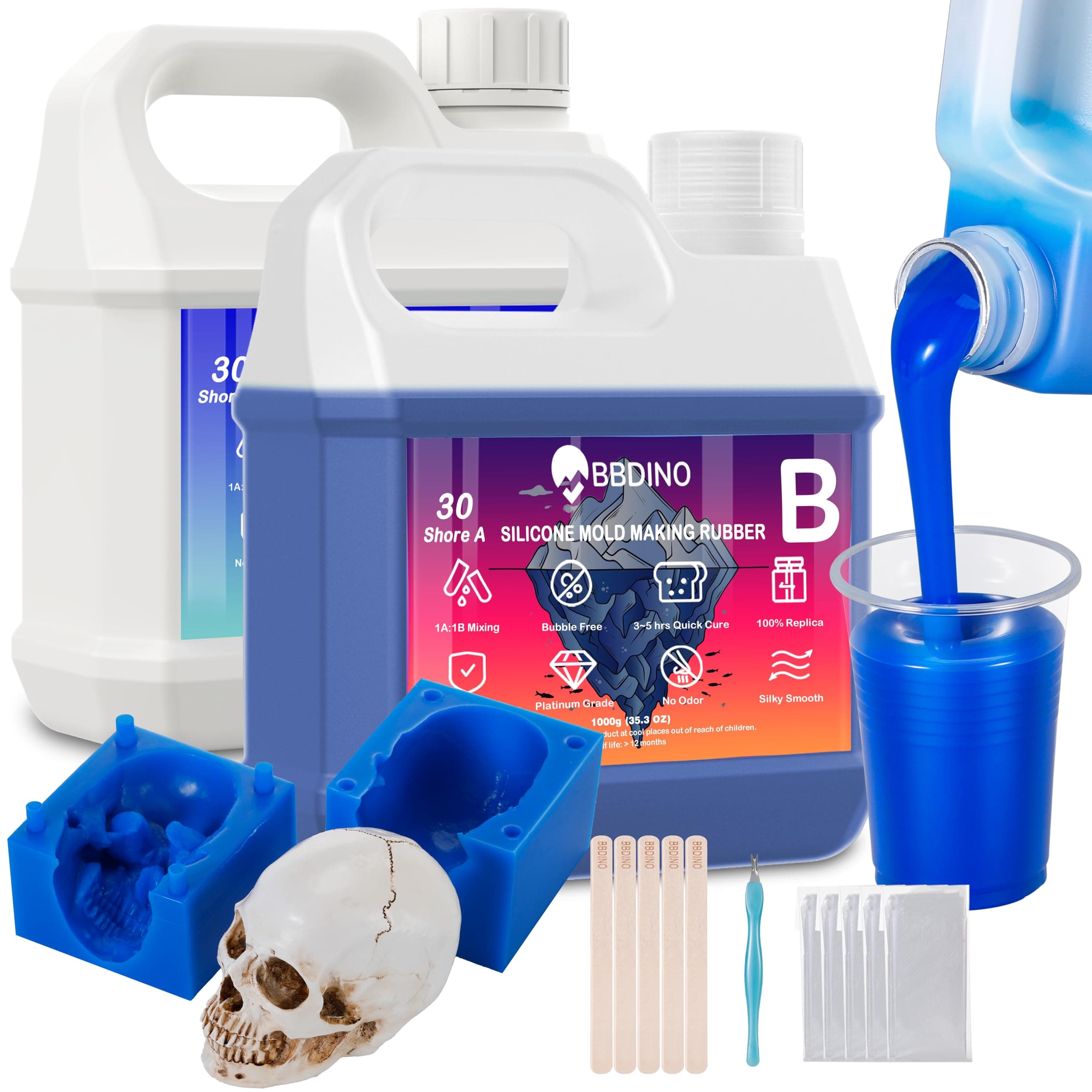 BBDINO Silicone Mold Making Kit for Liquid Silicone Mold Making, 30A Sapphire Blue High Strength Silicone Rubber Mold Making Kit, 1:1 Volume, Ideal for Casting Resin/Jewelry Silicone Molds, 4.5 lbs