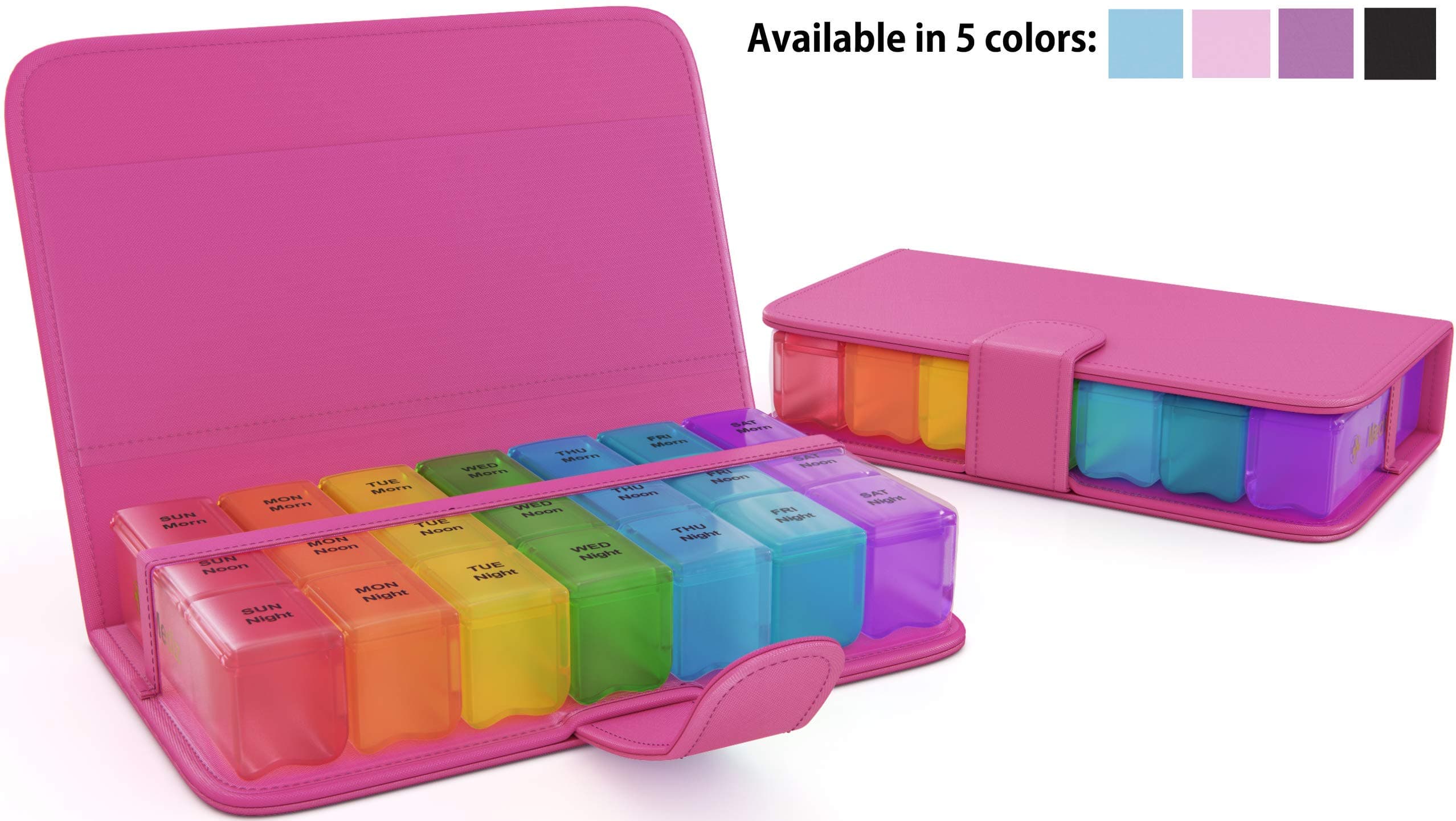 Pill Organizer, 3 Times A Day Box , Weekly, 7 Day Large Daily Supplement, Medicine, Vitamin Case, Travel Ready Case, Detachable, AM, Noon, PM, Three A Day Compartment, Arthritis Friendly