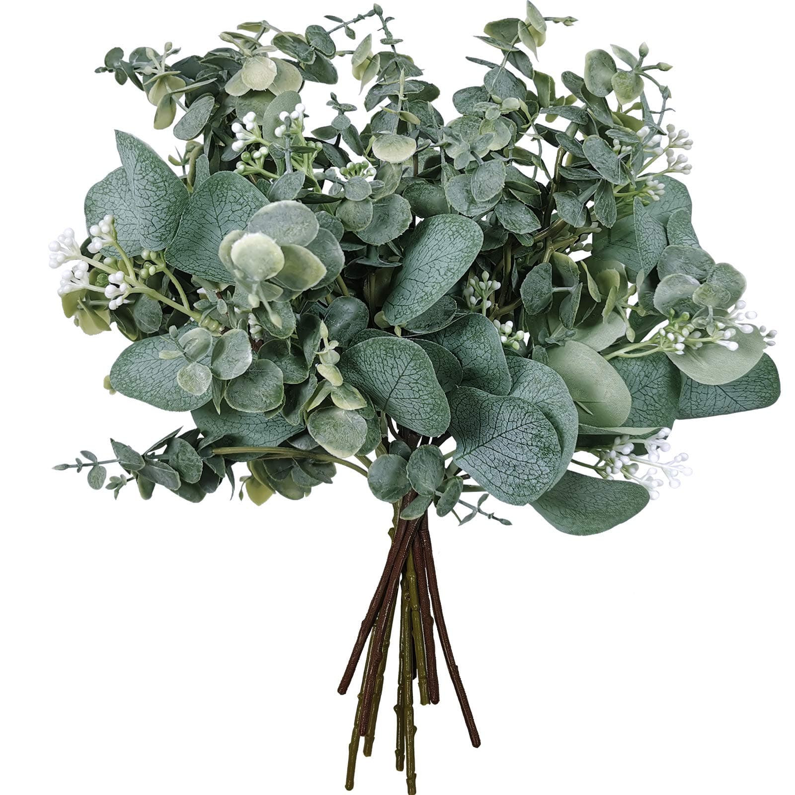 Winlyn Bulk Artificial Silver Dollar Eucalyptus Leaves Picks Stems and Faux Branches for Vase Bouquets Floral Arrangement Wreath Rustic Farmhouse Greenery Decoration