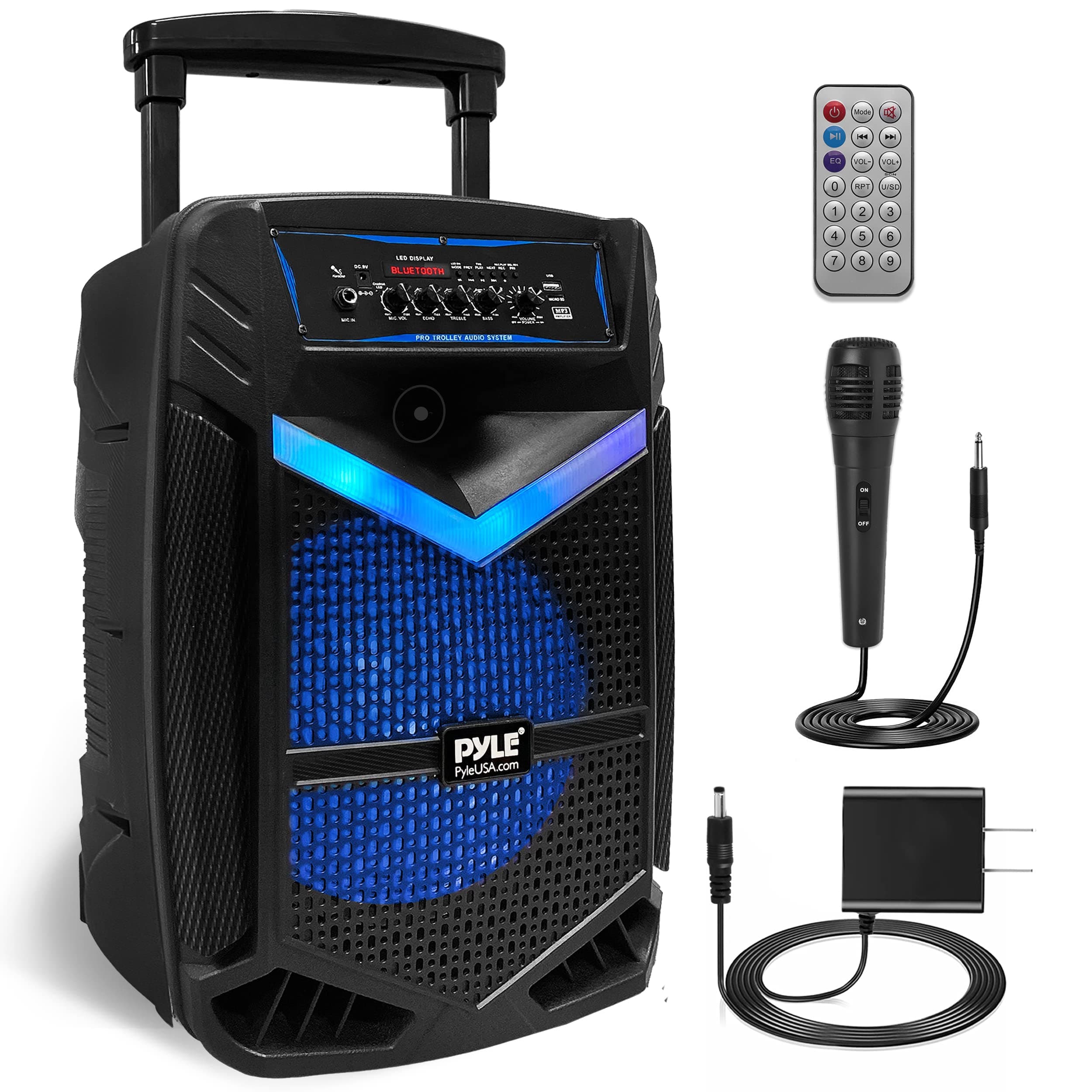 Pyle Portable Bluetooth PA Speaker System - 800W Rechargeable Outdoor Bluetooth Speaker Portable PA System w/ 12” Subwoofer 1” Tweeter, Recording Function, Mic In Party Lights USB/SD Radio- PPHP1242B