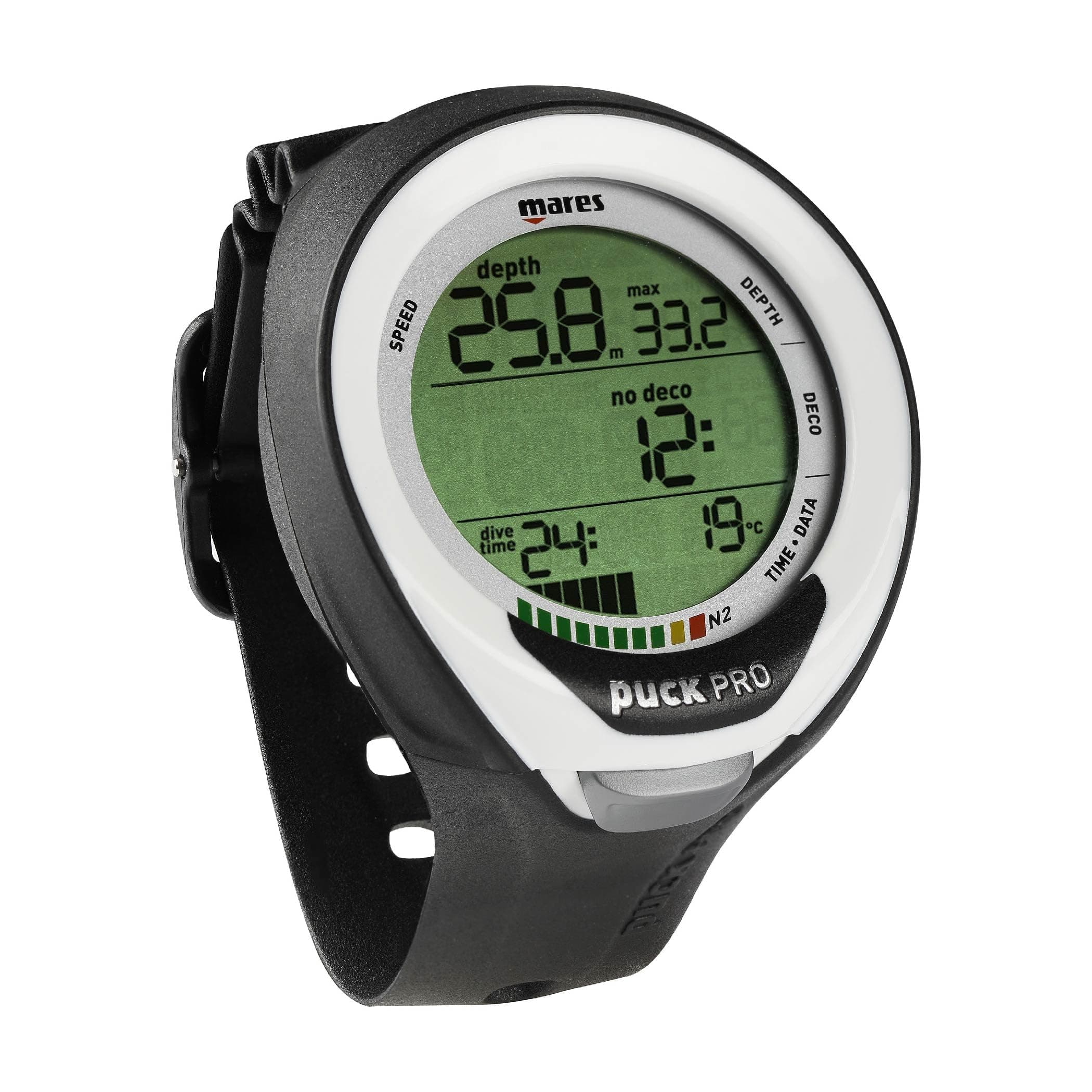 MaresPuck Pro+ Wrist Dive Computer | Ultra Flat Design Watch-Style One Button Control Underwater Scuba Diving Computer, Black/White