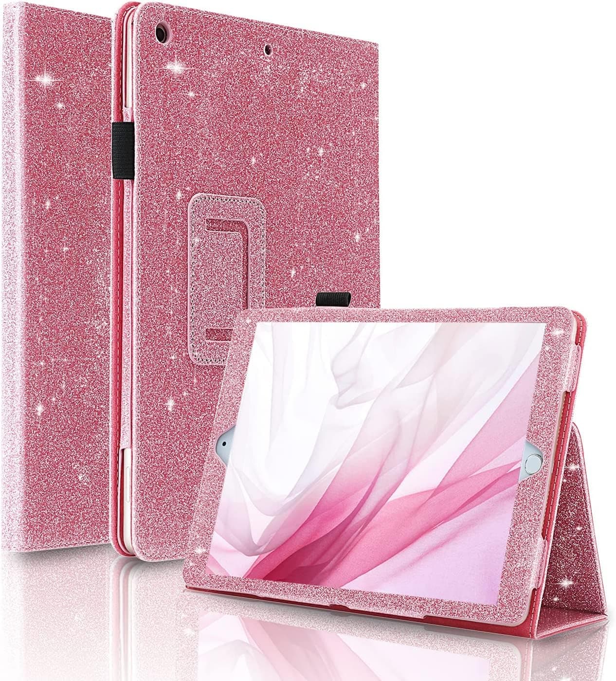 ZHONGYUE Case for iPad 9th / 8th / 7th Generation 10.2 Inch (2021 2020 2019), Glitter iPad Cover 9/8/7 Gen with Pencil Holder, Auto Wake/Sleep -Pink